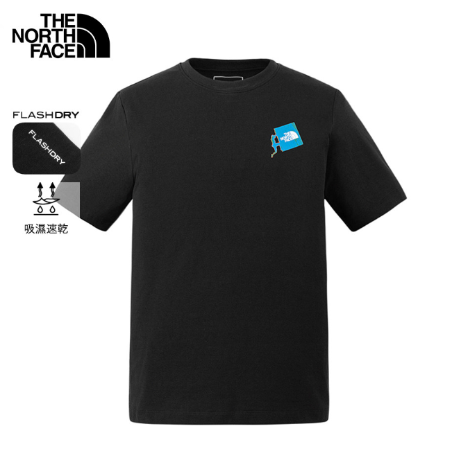 The North Face 北面 男款 黑色 吸濕排汗 CLIMB II 圖案短袖T恤 | 快乾運動上衣 登山健行 潮流機能 Tee  JUN25