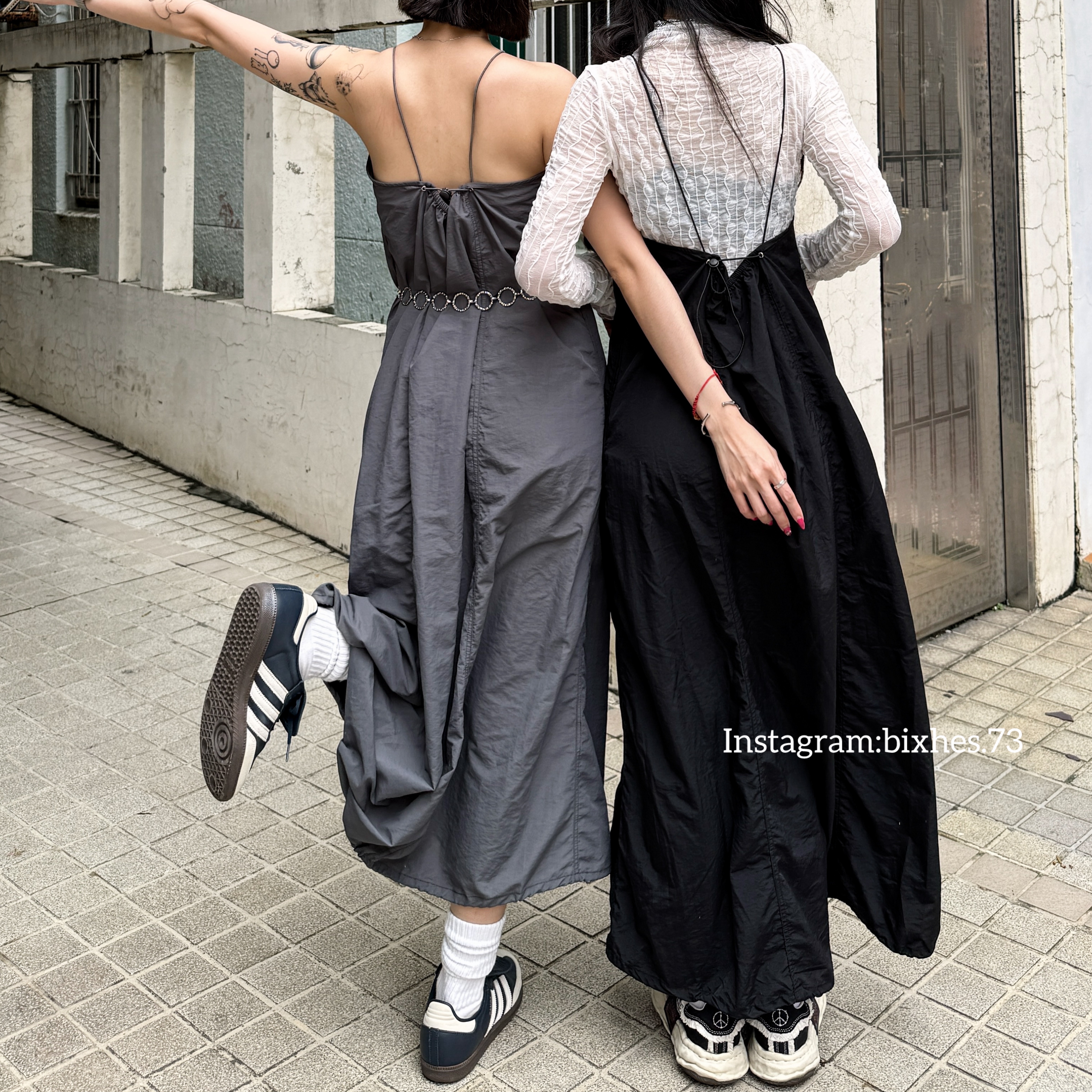 細肩尼龍吊帶長裙(D00055)