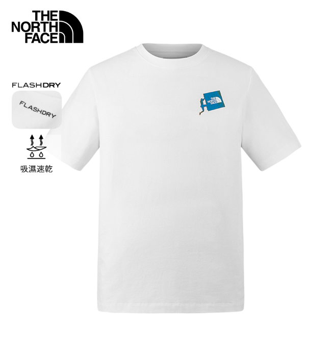 The North Face 北面 男款 白色 吸濕排汗 CLIMB II 圖案短袖T恤 | 快乾運動上衣 登山健行 潮流機能 Tee  JUN25