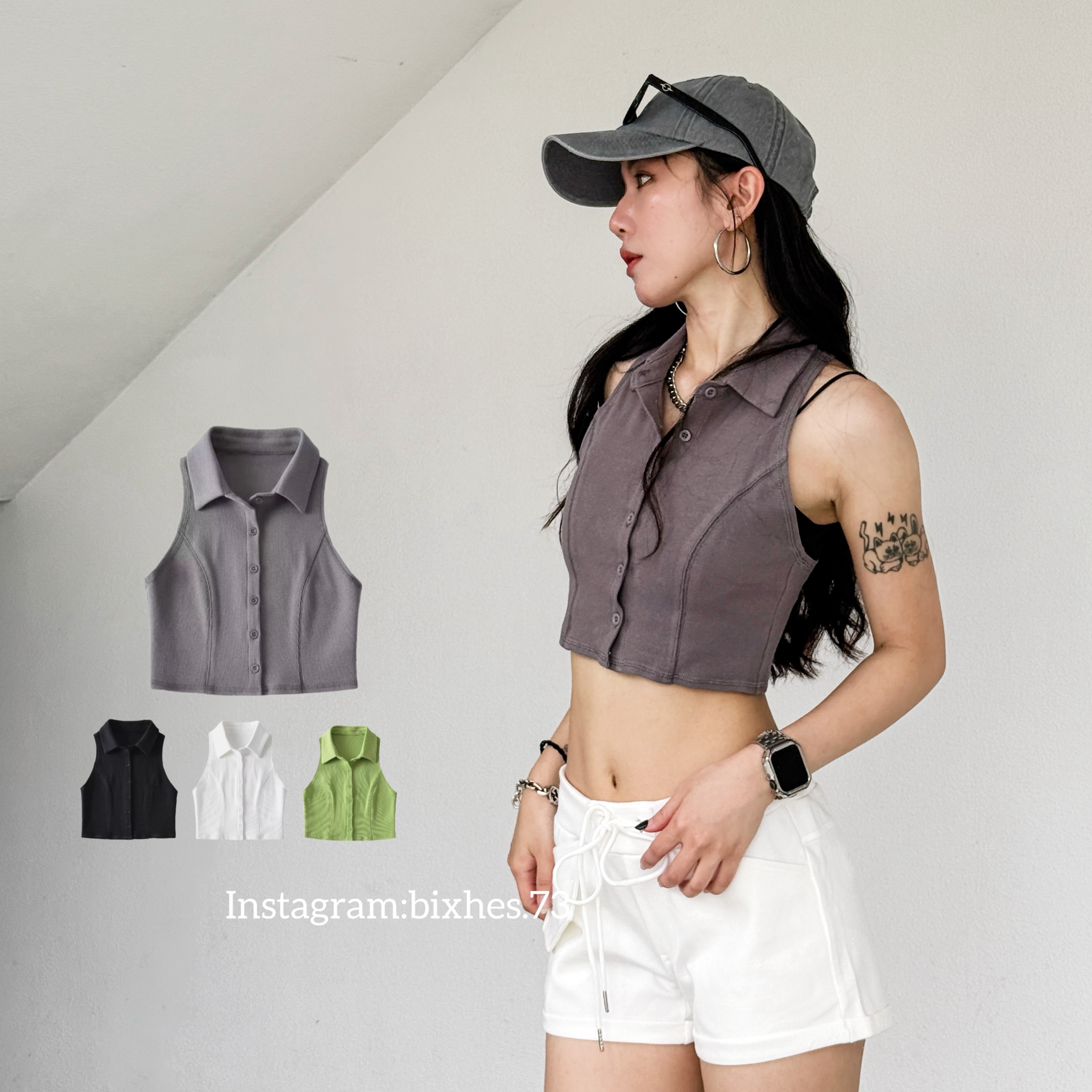 翻領排扣短版背心(C00091)