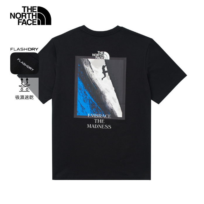 The North Face 北面 男款 黑色 吸濕排汗短袖T恤 CLIMB I | 登山健行 快乾運動圖案上衣 Outdoor Graphic Tee  JUN25
