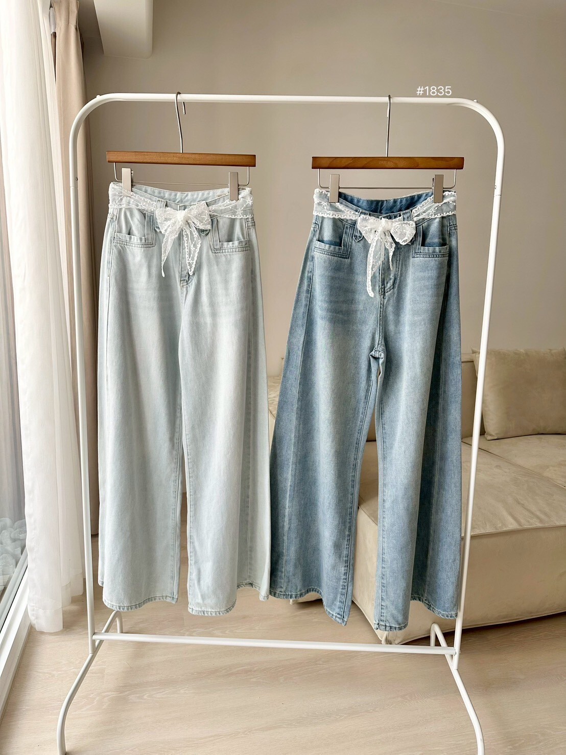 附蕾絲牛仔喇叭褲 1835