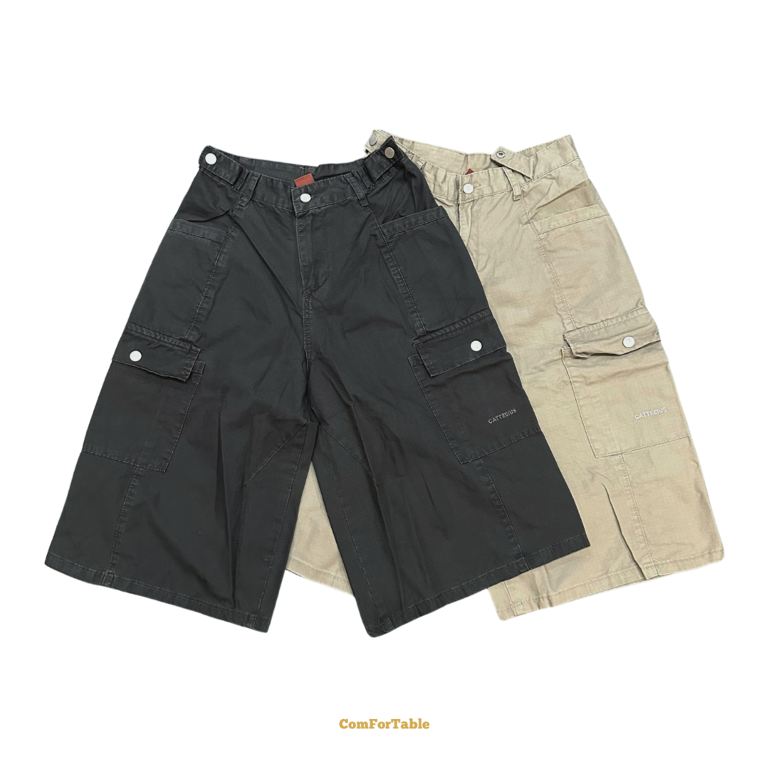 側腰扣工裝七分短褲