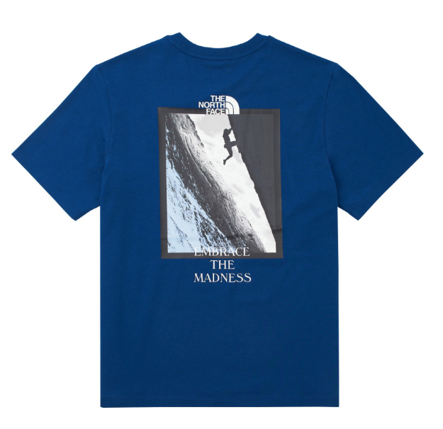 The North Face 北面 男款 藍色 吸濕排汗短袖T恤 CLIMB I | 登山健行 快乾運動圖案上衣 Outdoor Graphic Tee  JUN25
