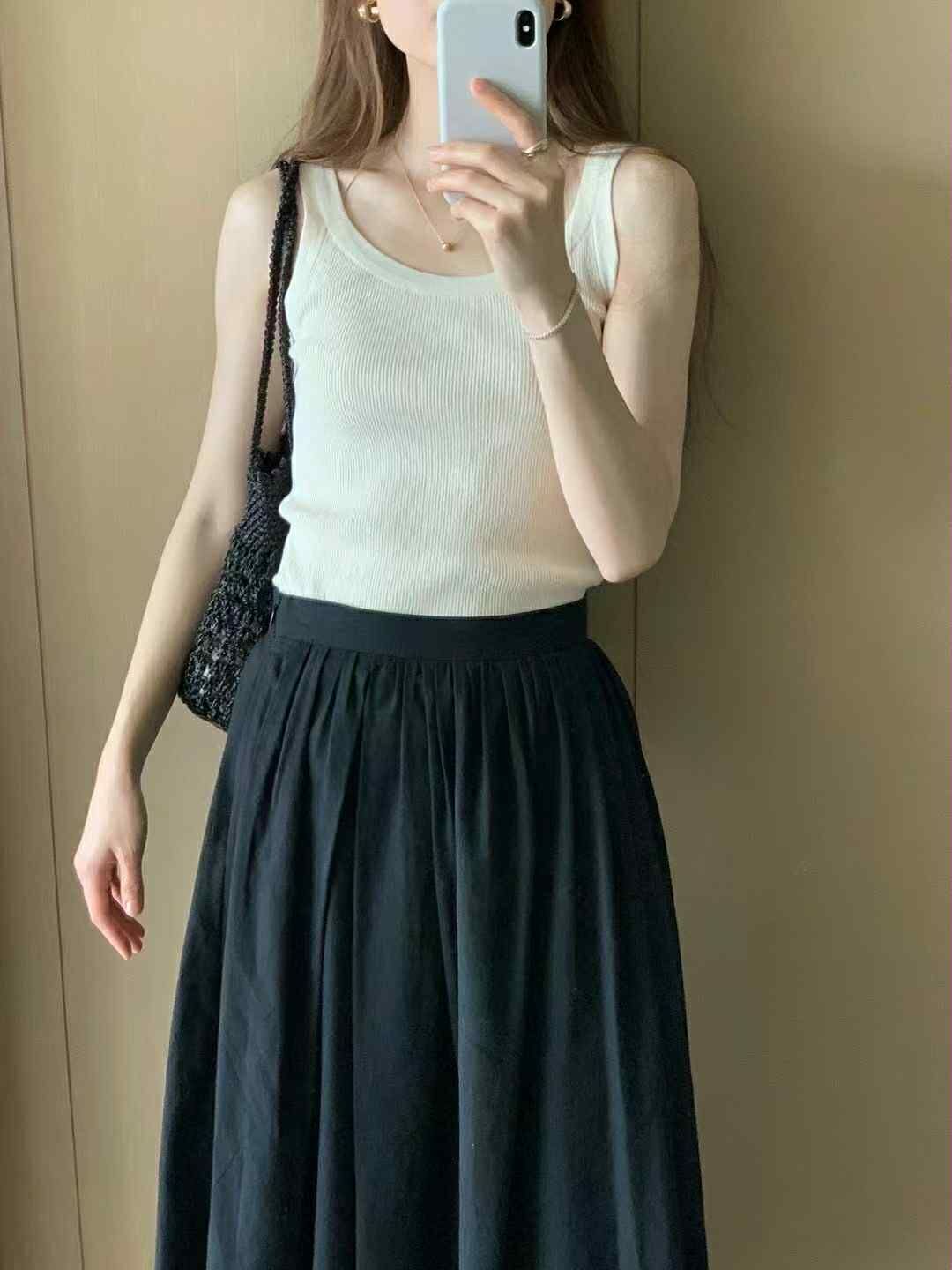 NY54 質感亞麻細坑條背心