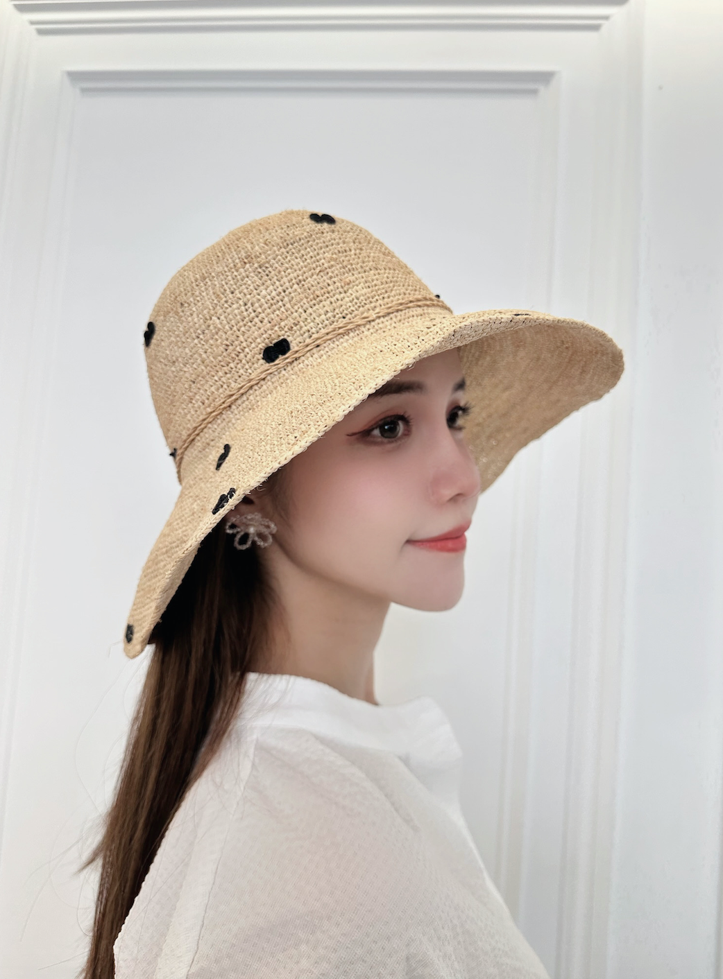 (夏日花漾)點點拉菲草編織帽