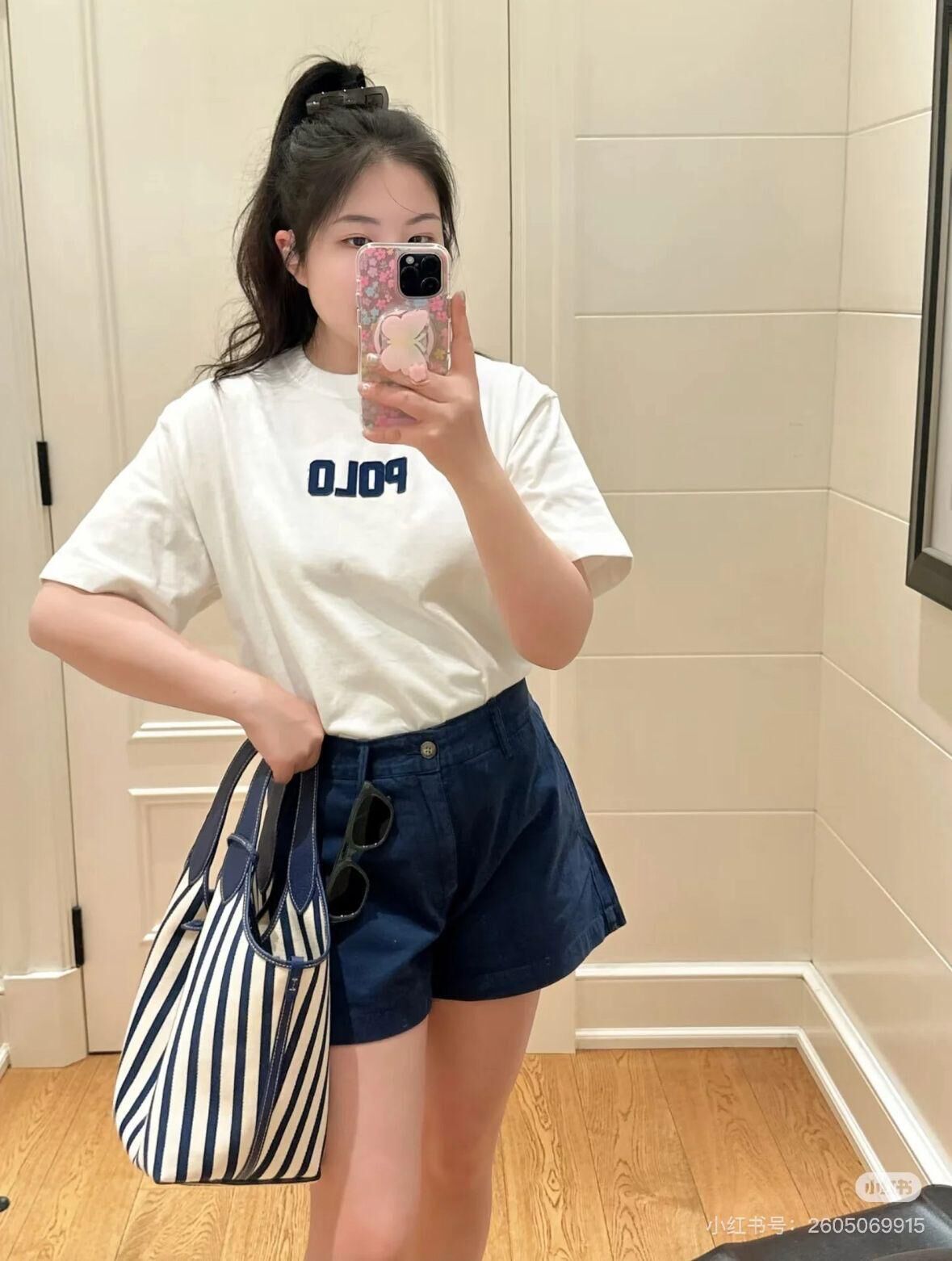 【現貨】Q050111 Polo Ralph Lauren 藍白間條中號帆布托特包