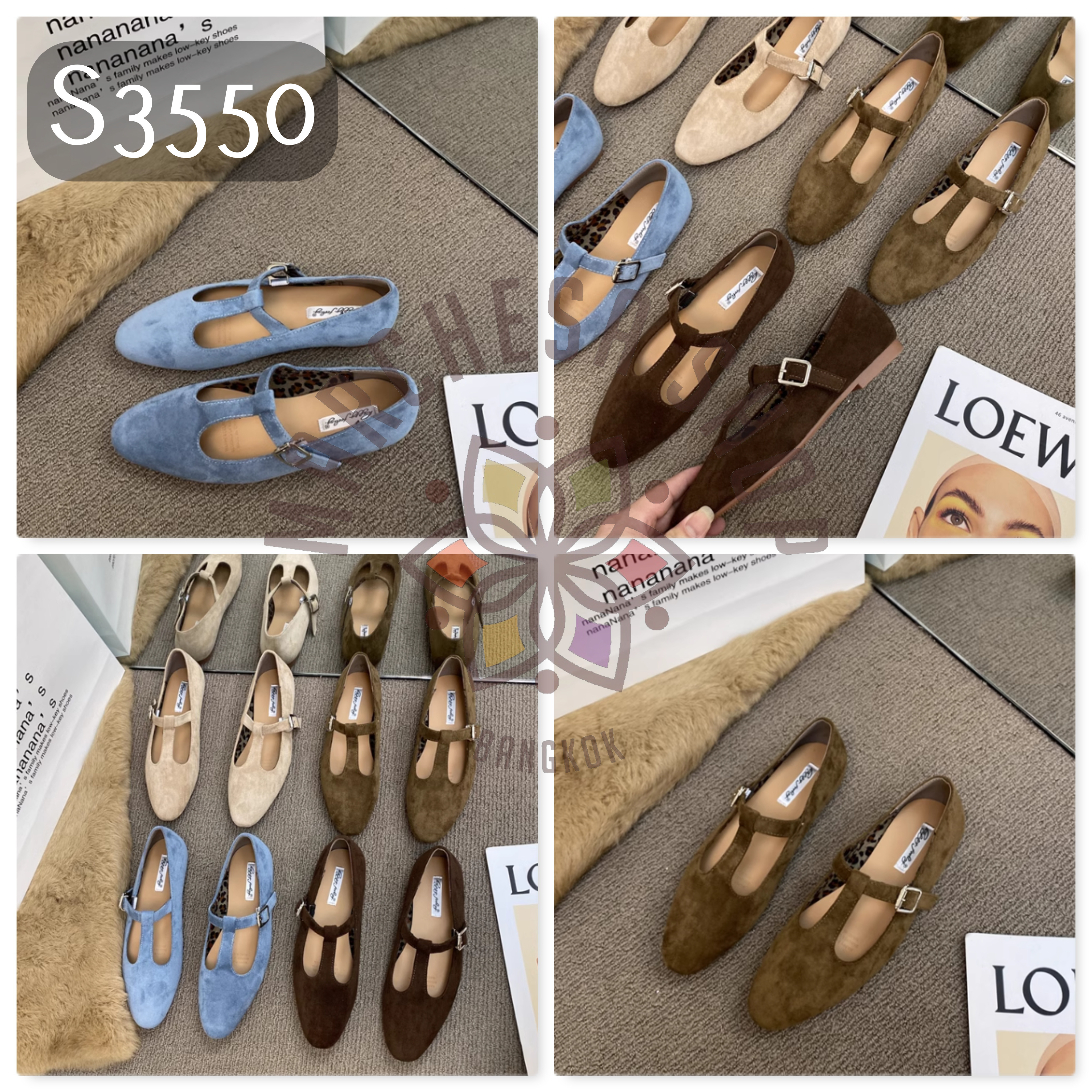 S3550 - 牛猄皮簡約T字扣帶圓頭平底鞋