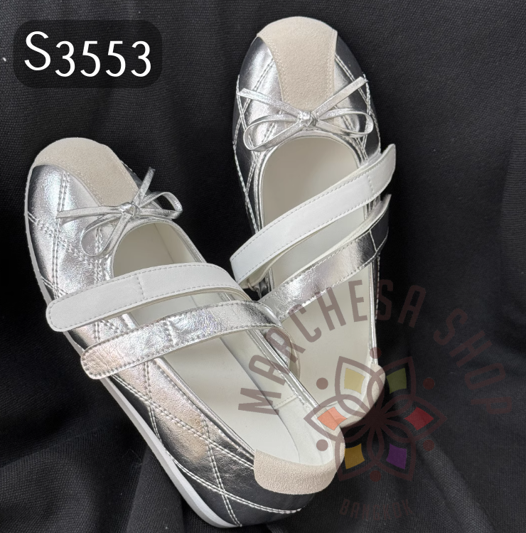 S3553 - 羊猄拼皮運動風蝴蝶結鈄帶平底鞋