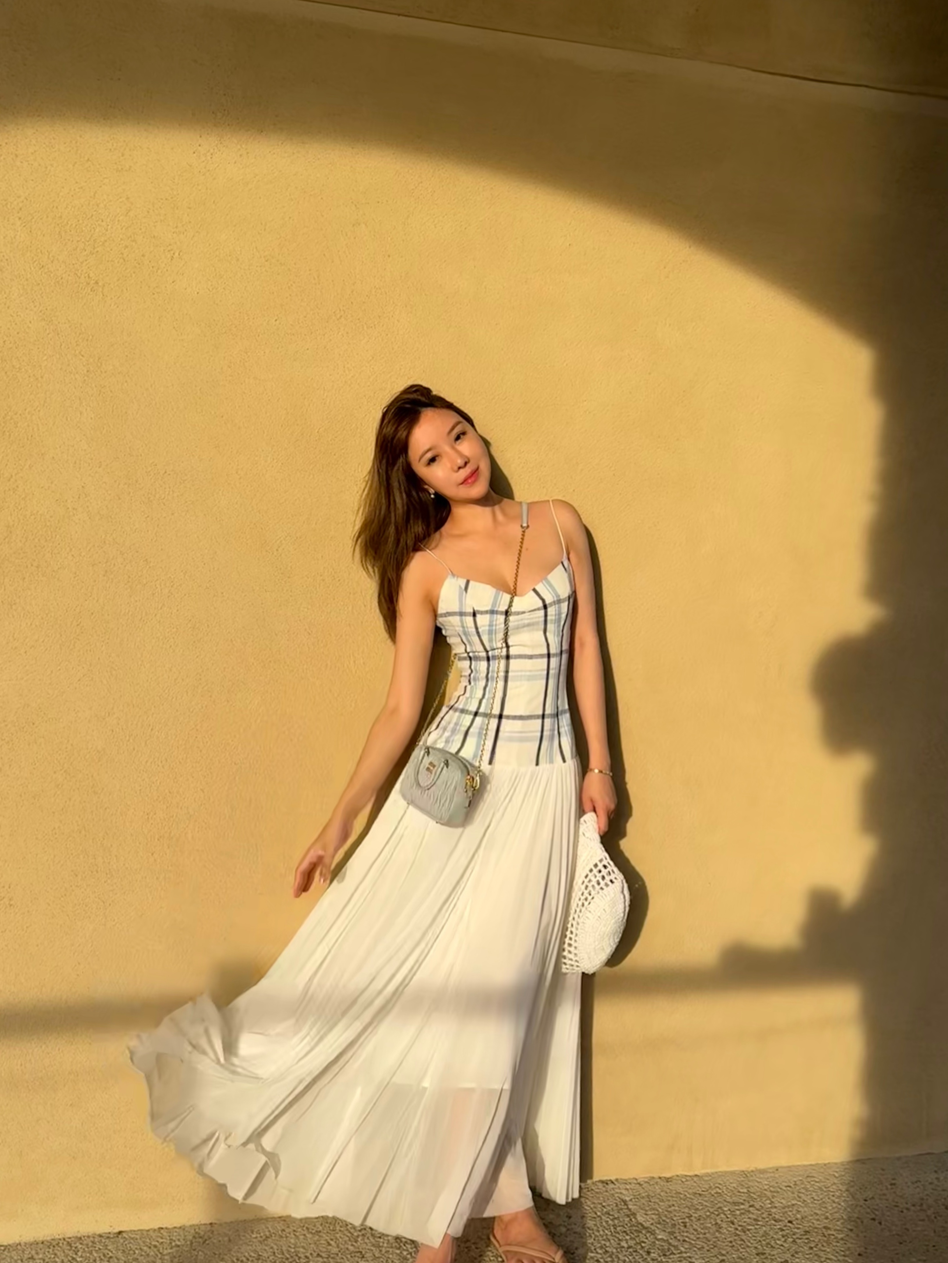 Dreamy 格紋情書 細肩帶柔紗格紋洋裝