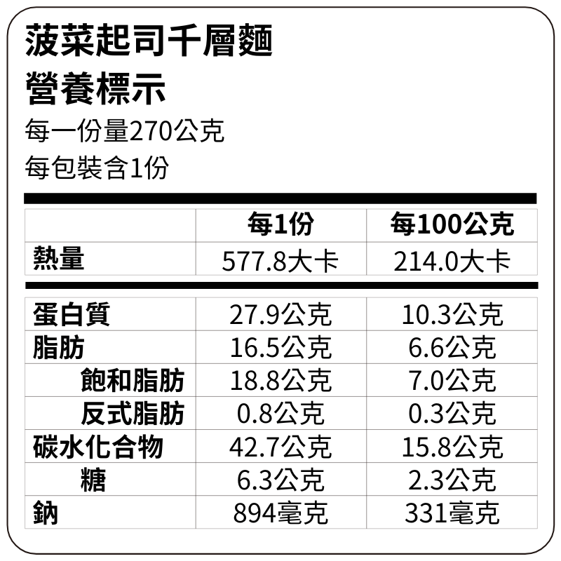 菠菜起司千層麵 (270g) | 精緻餐廳專用級 | 食材精純無化學添加