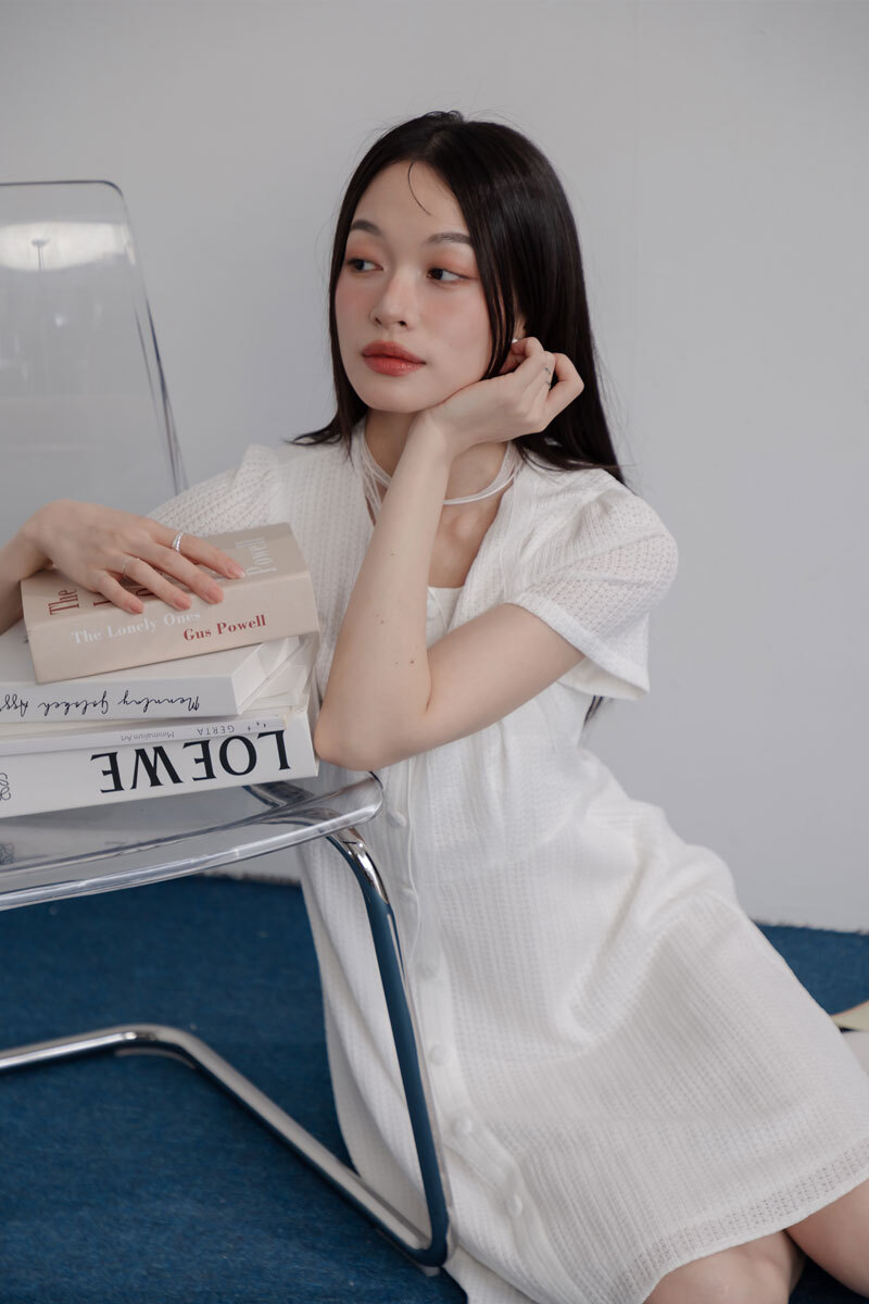 甜美假排釦傘擺洋裝