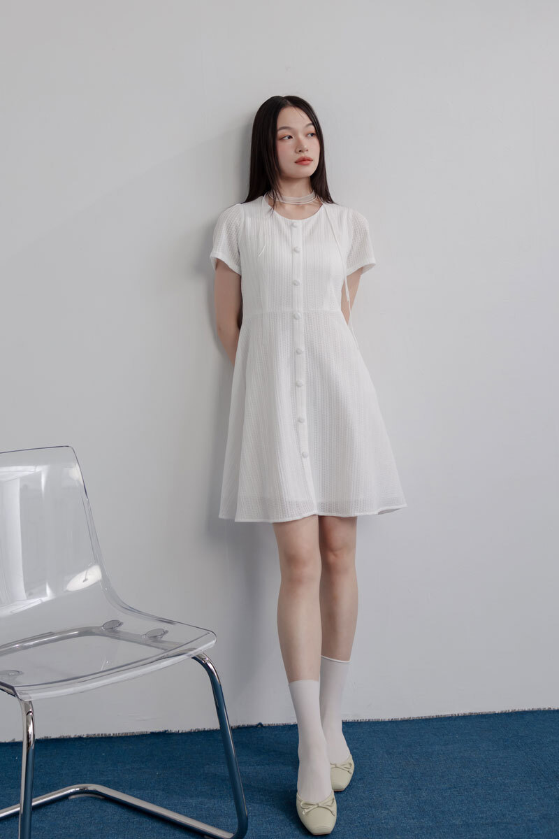 甜美假排釦傘擺洋裝