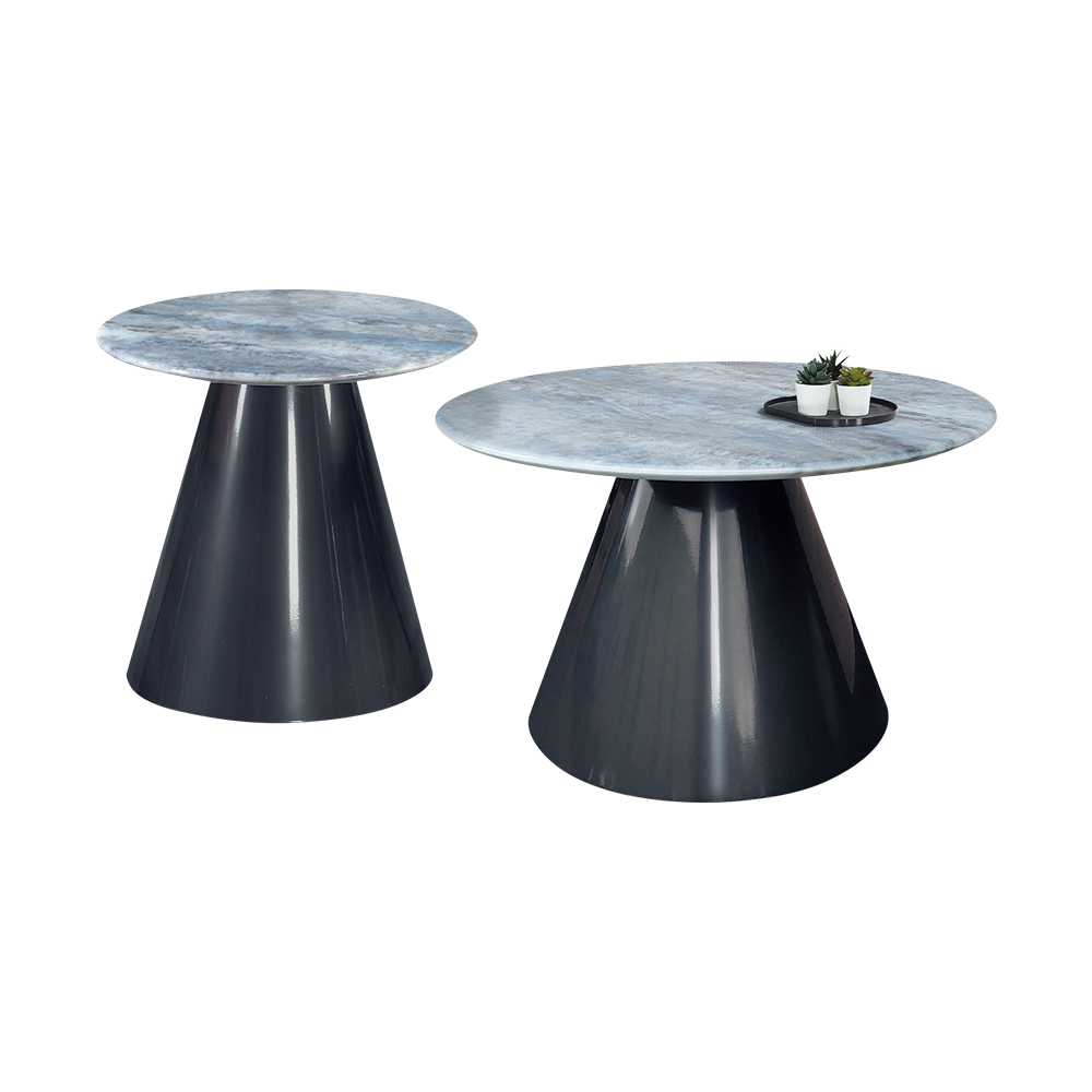 克雷希超晶石面設計造型款圓形茶几組合(2.3尺大圓几+1.7尺小圓几)