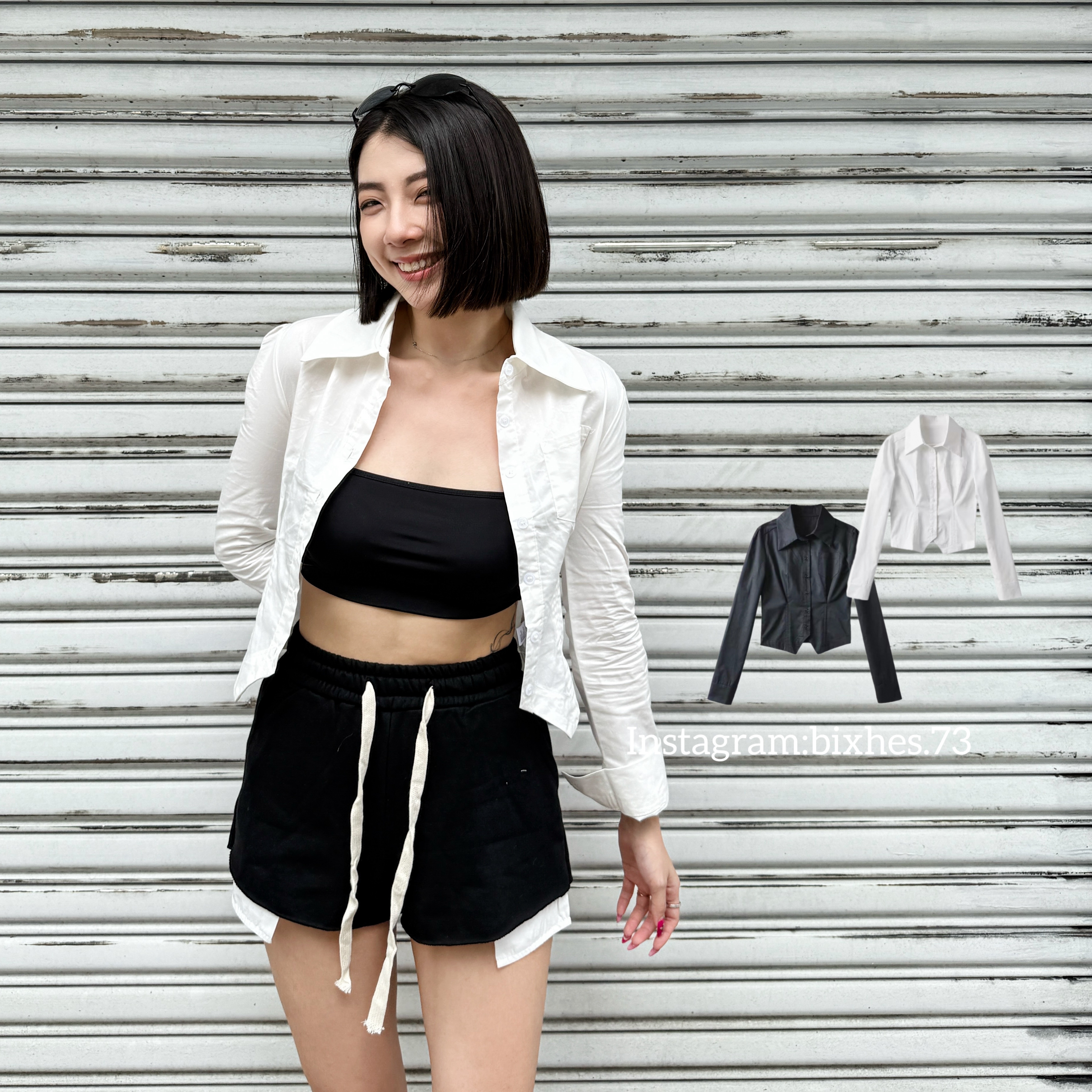 雙抓皺單口袋短款襯衫(G00054)