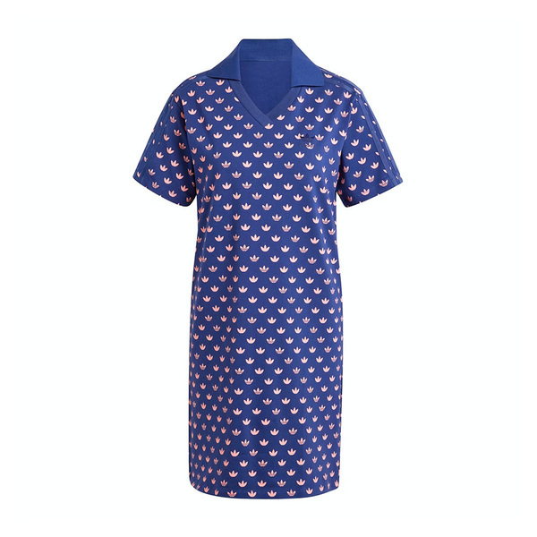 Adidas Mono S/S Dress IY0322 女 洋裝 短袖 休閒 滿版 三葉草 復古 修身 深藍 粉