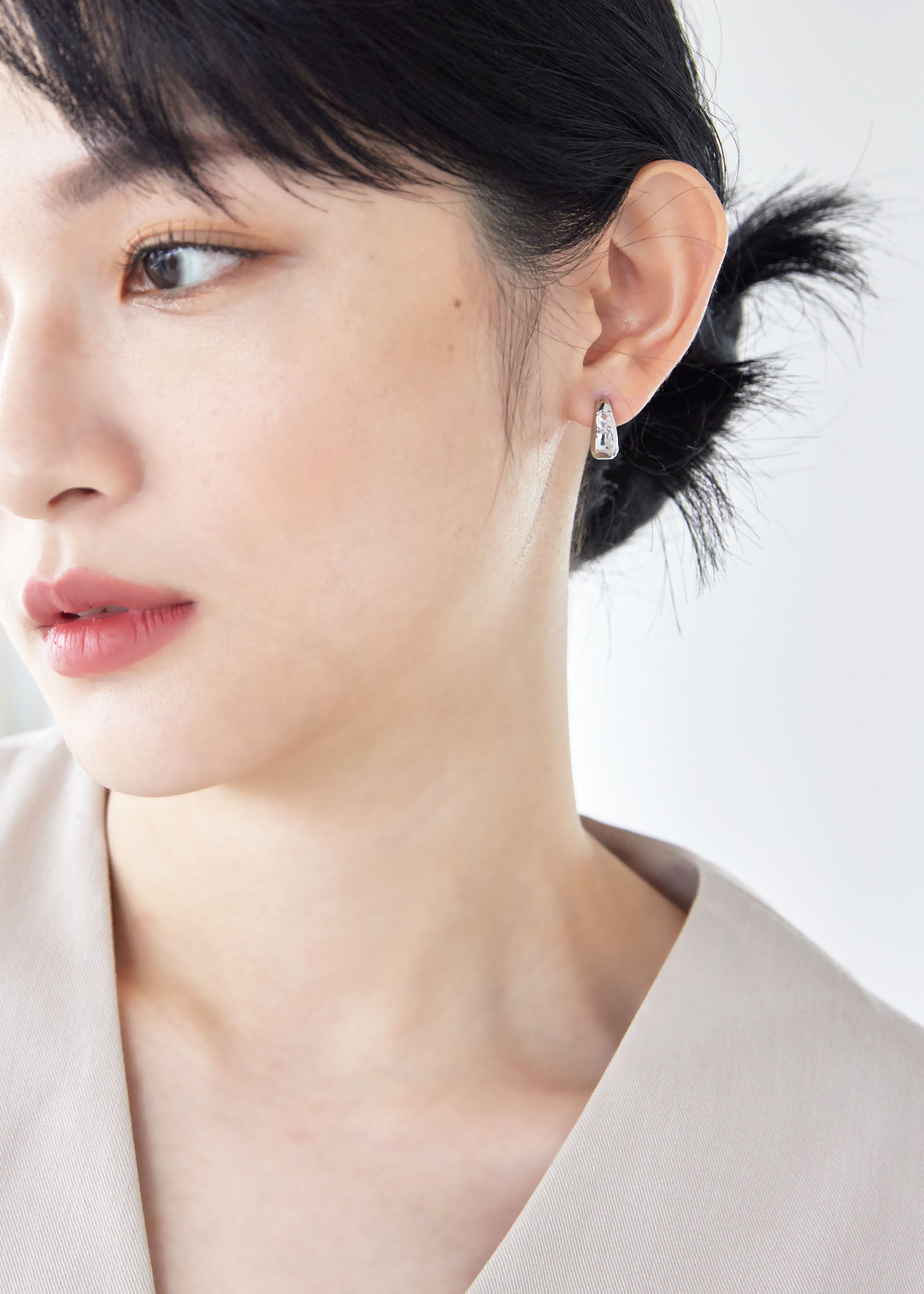 方鑽弧形耳圈-銀