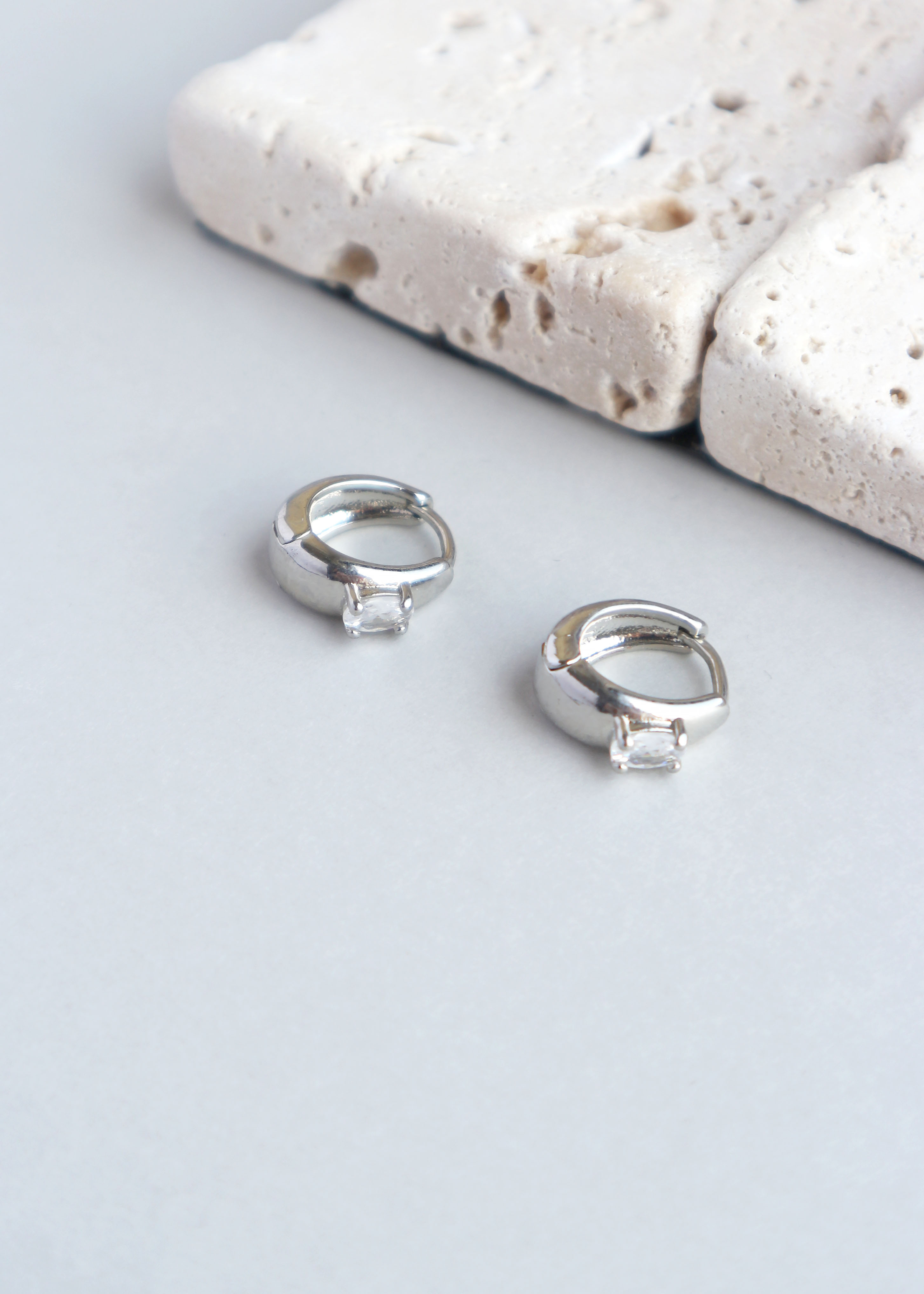 方鑽弧形耳圈-銀