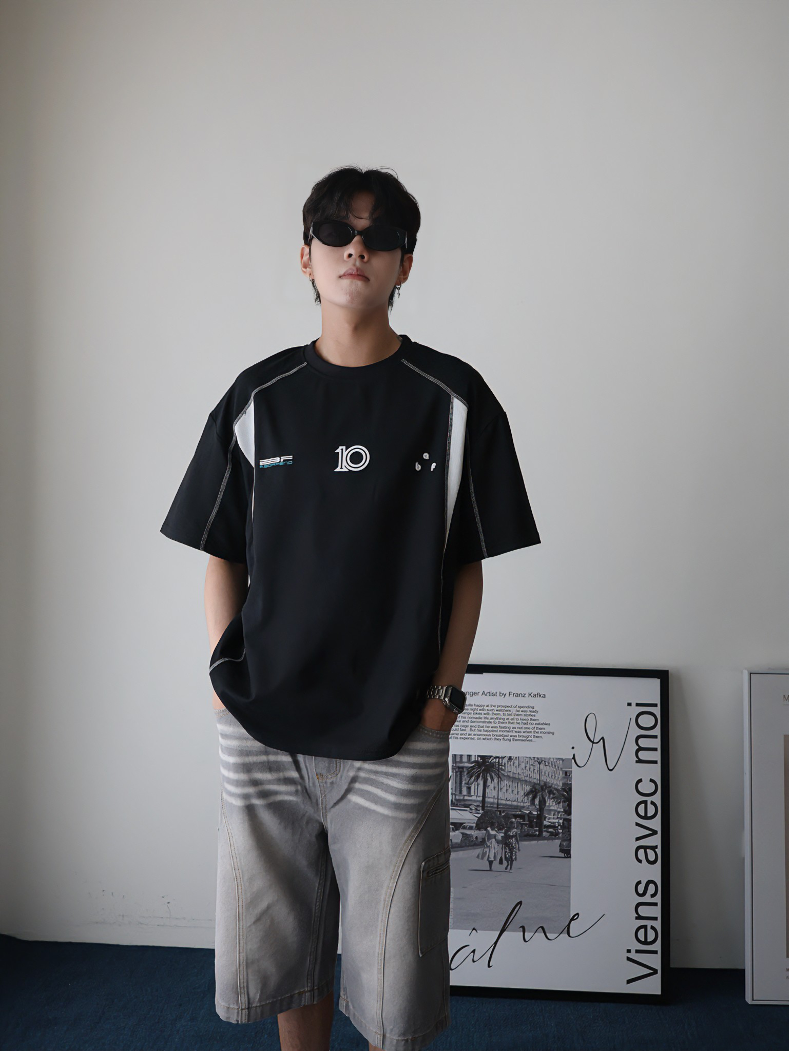 （現貨）175G 韓系 拼接 數字10 車縫線 短T H27