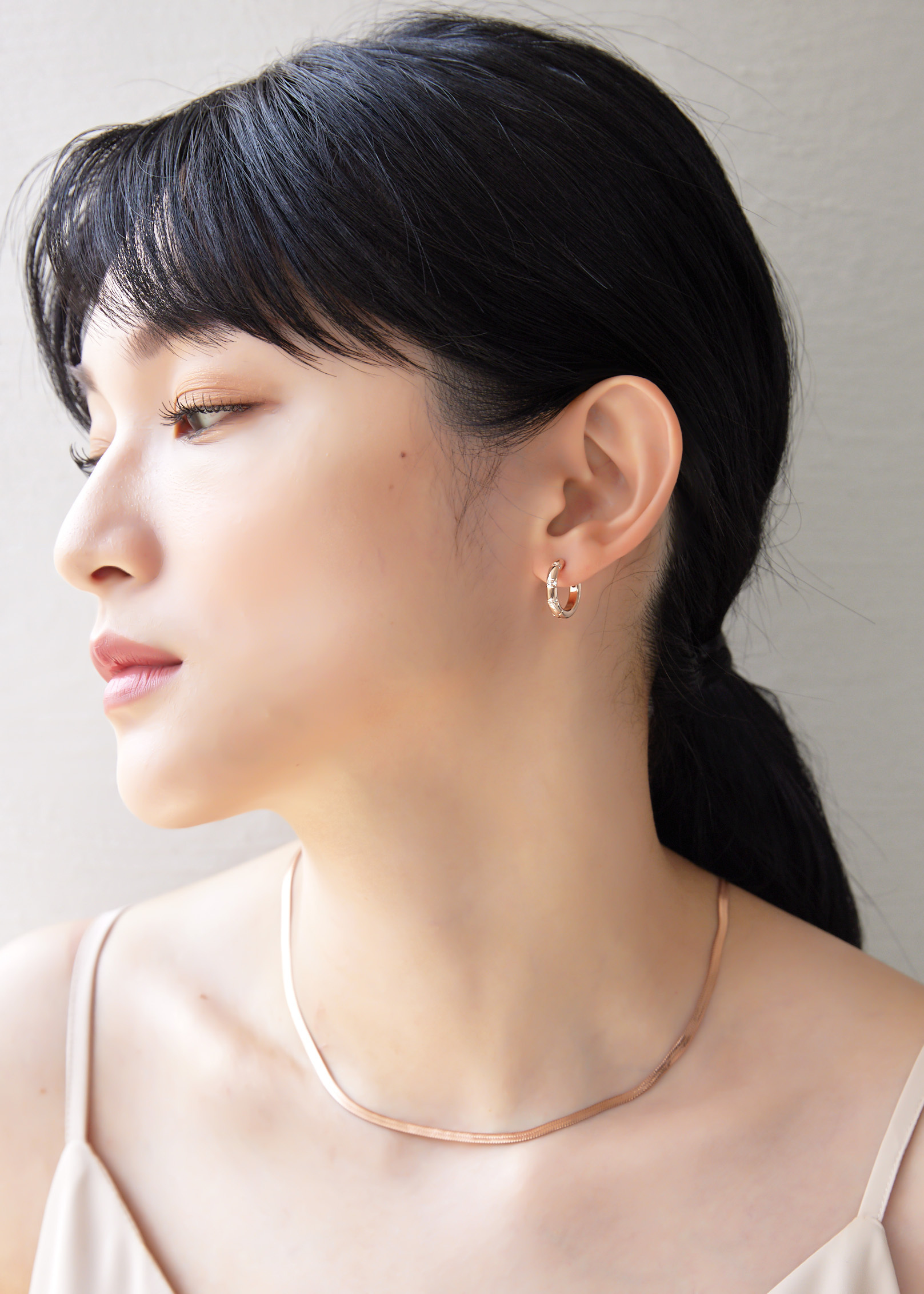 鑲鑽玫瑰金耳圈