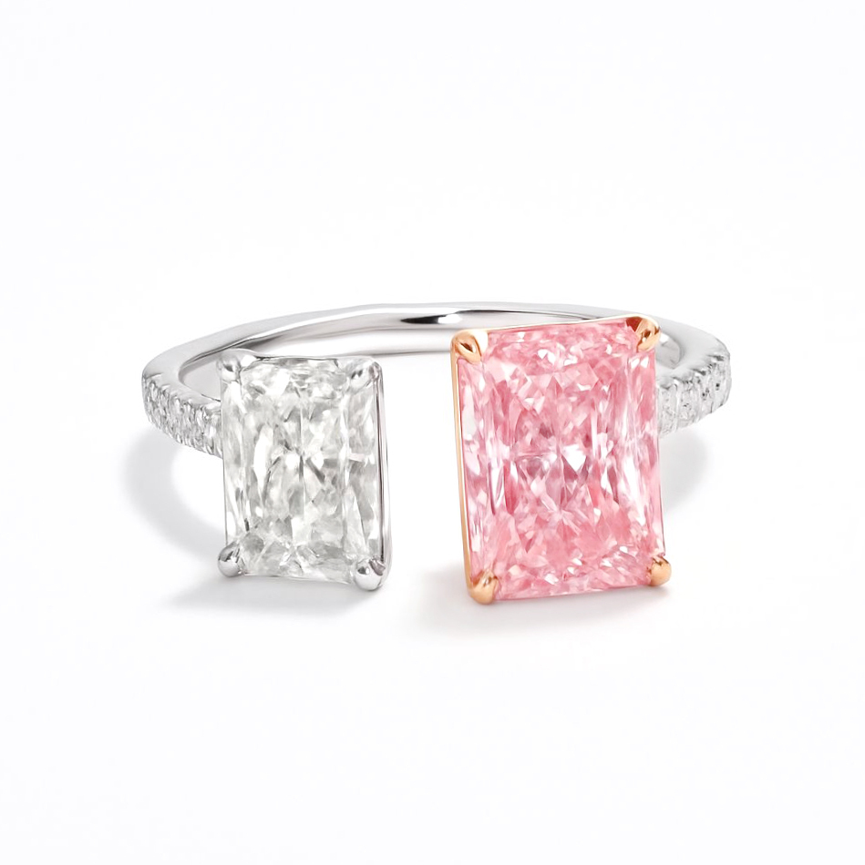 18K白金及玫瑰金 oi et Moi 你和我實驗室培育粉鑽及白鑽戒指