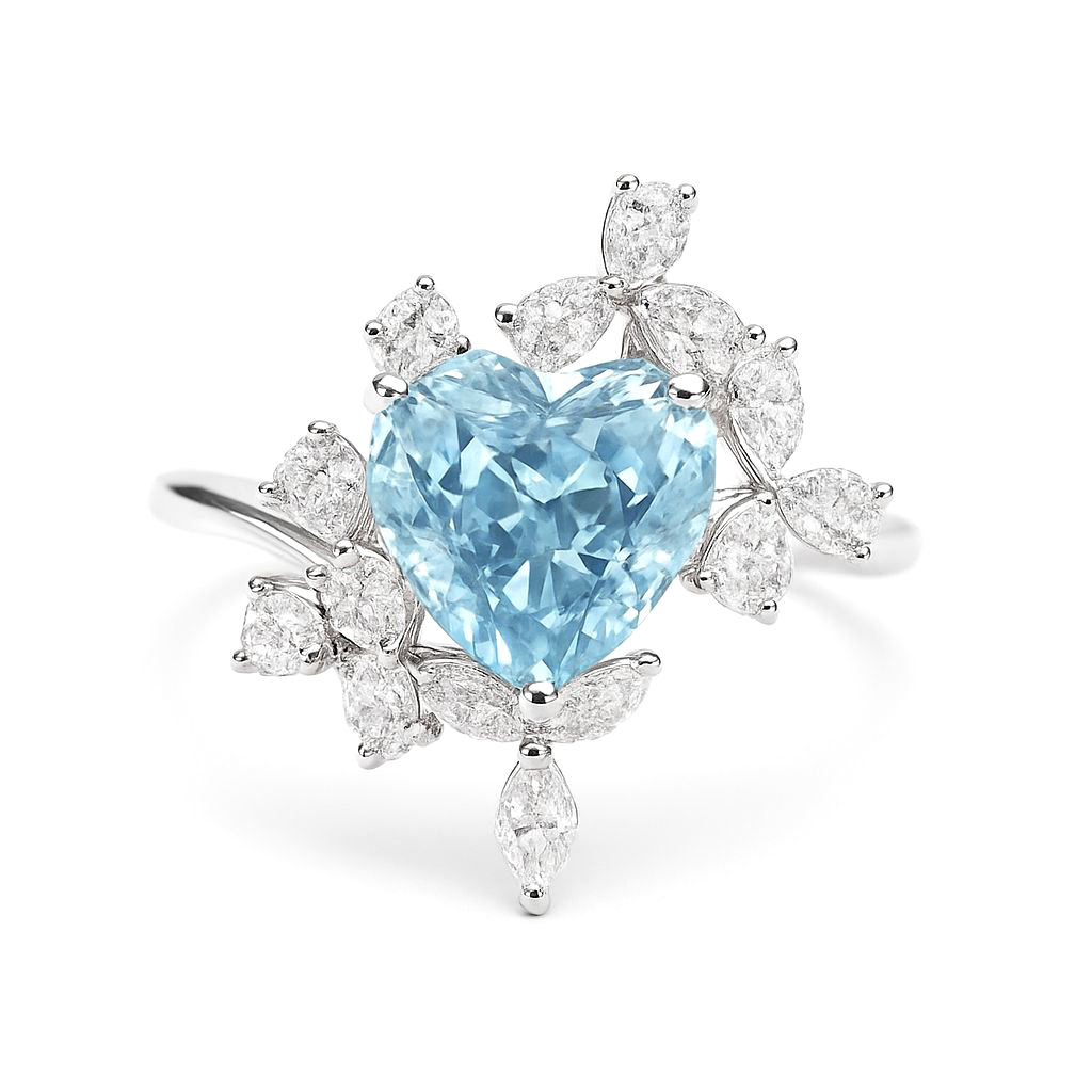 18K白金 實驗室心形培育藍鑽石戒指