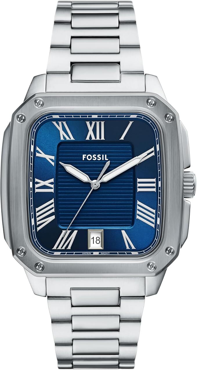 萬年鐘錶 - Fossil  時尚街頭Crosby 經典魅力藍面方型不鏽鋼男錶 FS6121  錶徑42MM
