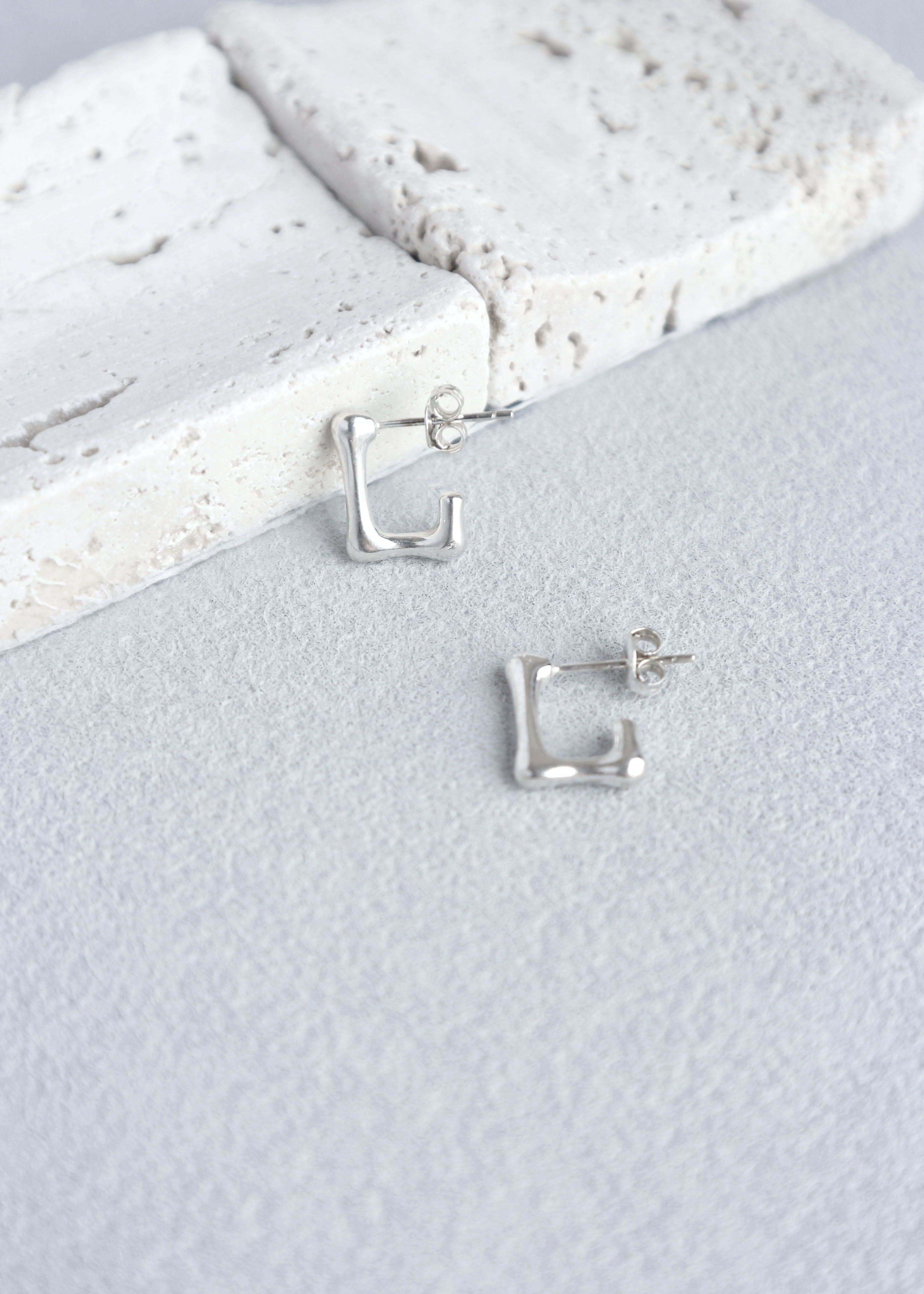 不規則方形純銀耳環