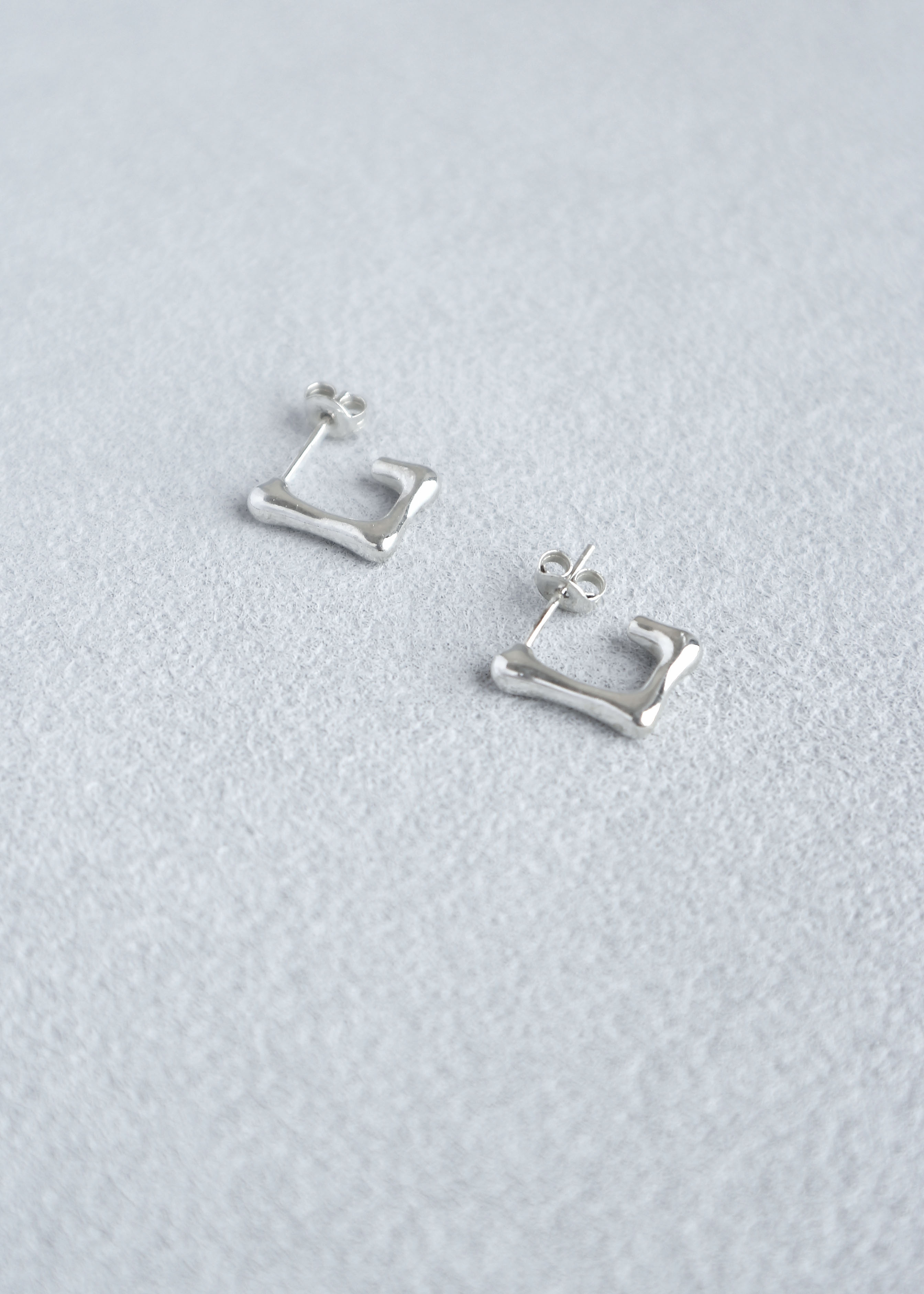 不規則方形純銀耳環