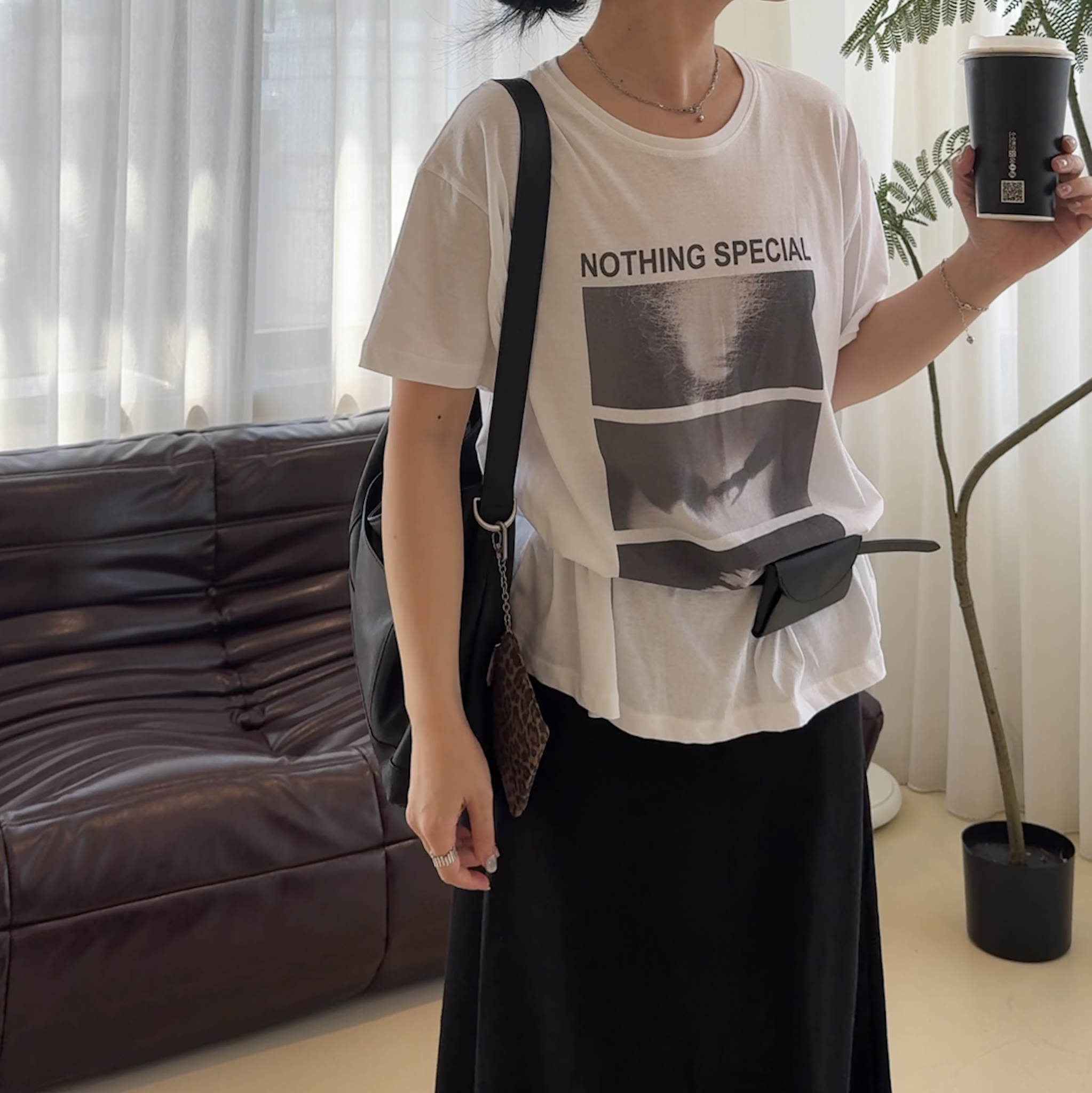 寬鬆光影三格T(白/墨灰)