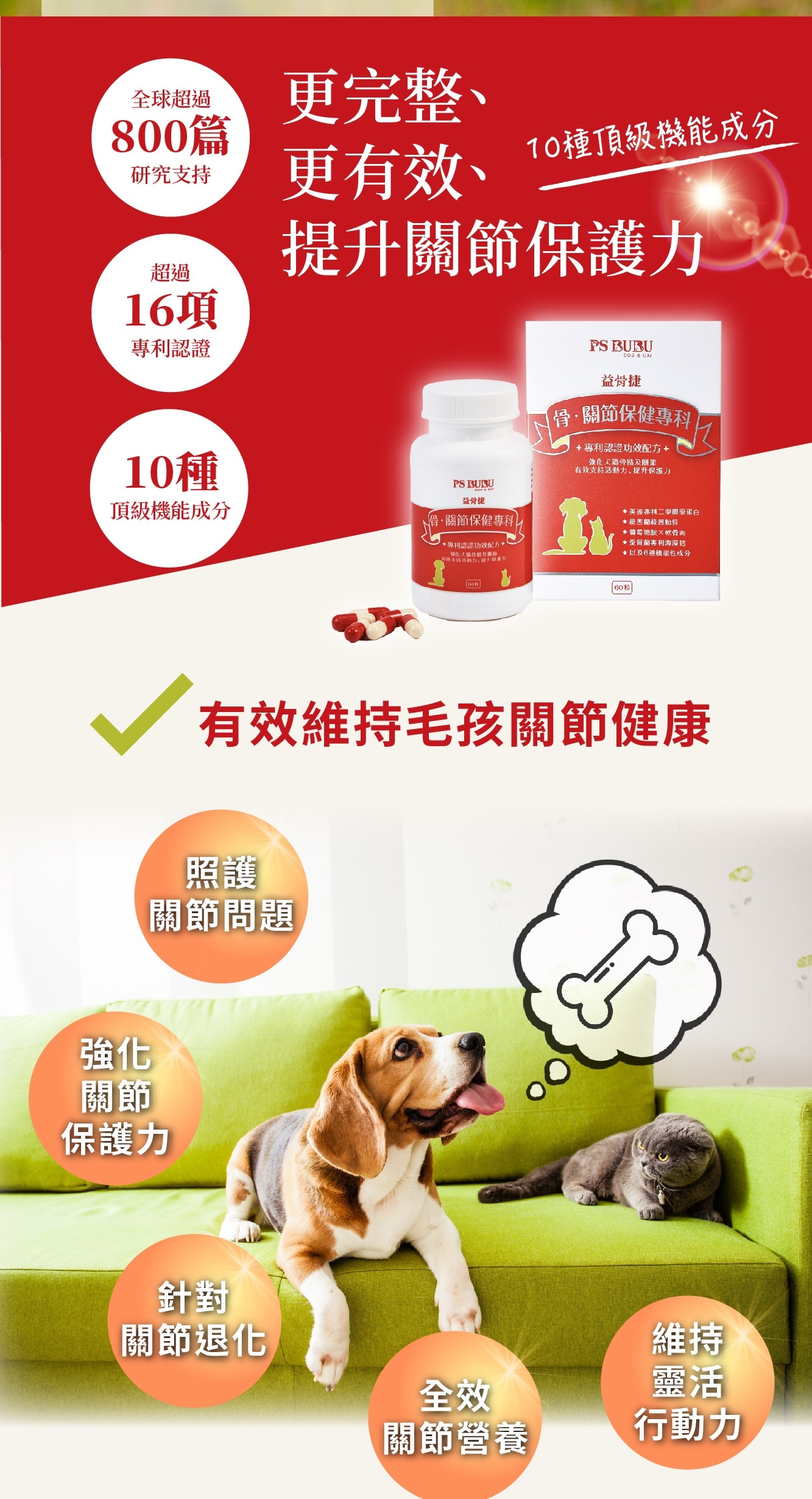 PS BUBU 益骨捷通過SGS檢驗，適合全齡犬貓，改善活動不良、上下樓困難
