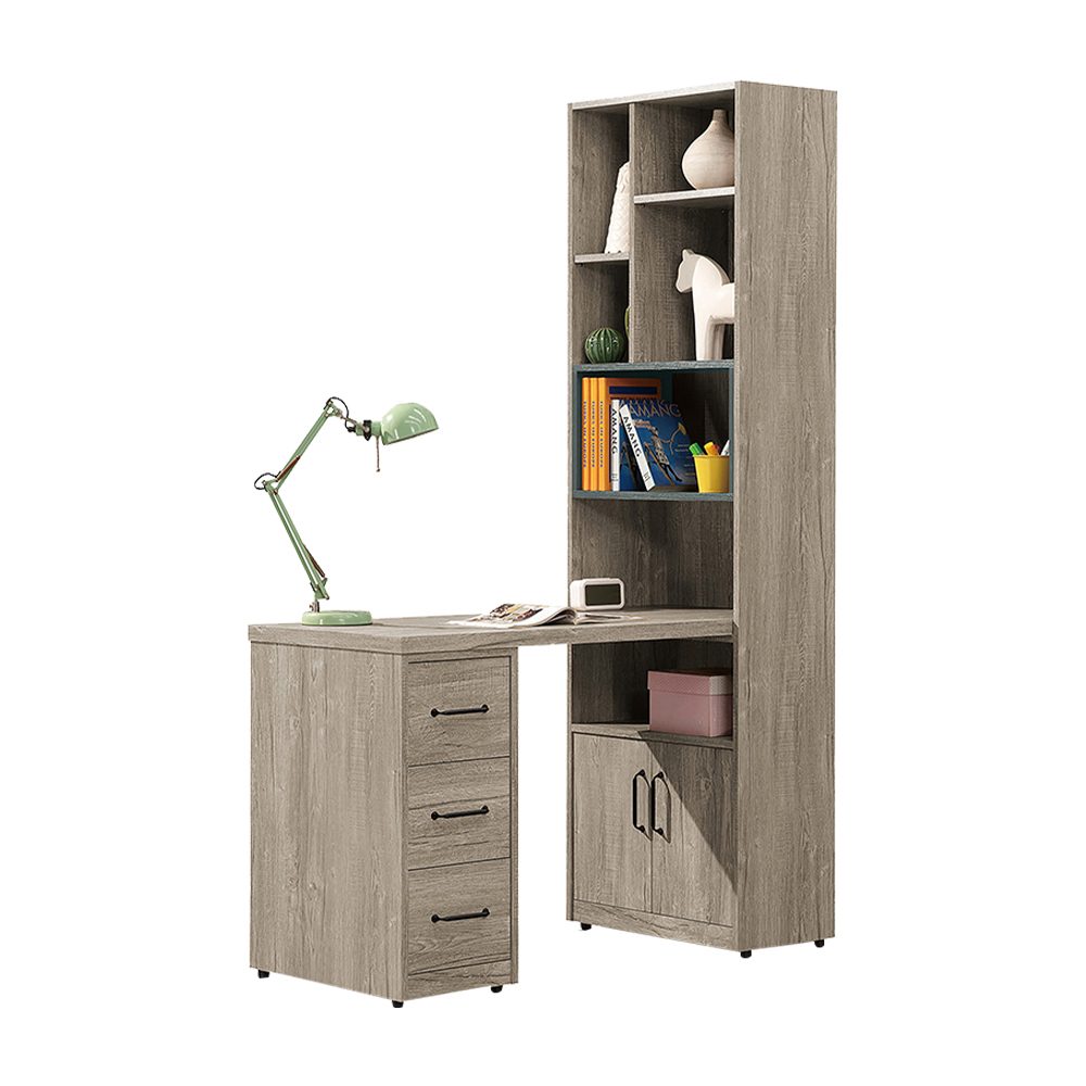 凱德4尺L型書櫃+工作書桌組合(C款-2尺二抽書櫃+4尺三抽書桌)