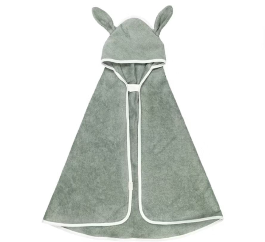 FABELAB 亞麻綠兔連帽浴巾 Hooded Baby Towel - Bunny - Eucalyptus