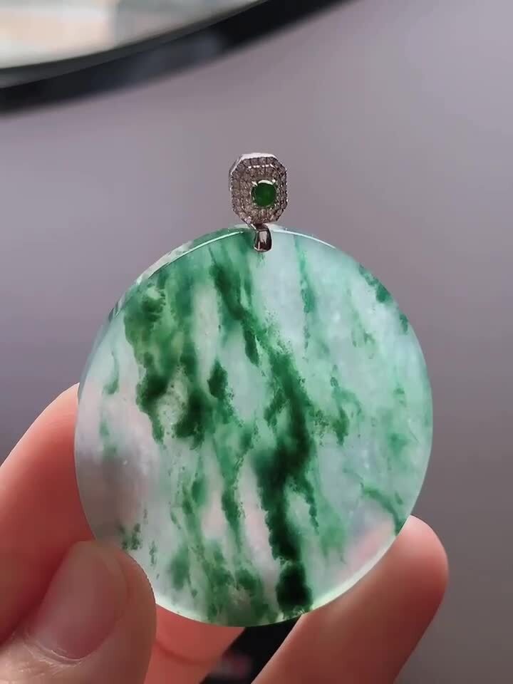 翡翠冰飄花無事牌吊墜,天然翡翠A玉, 緬甸玉, Jade, Jadeite