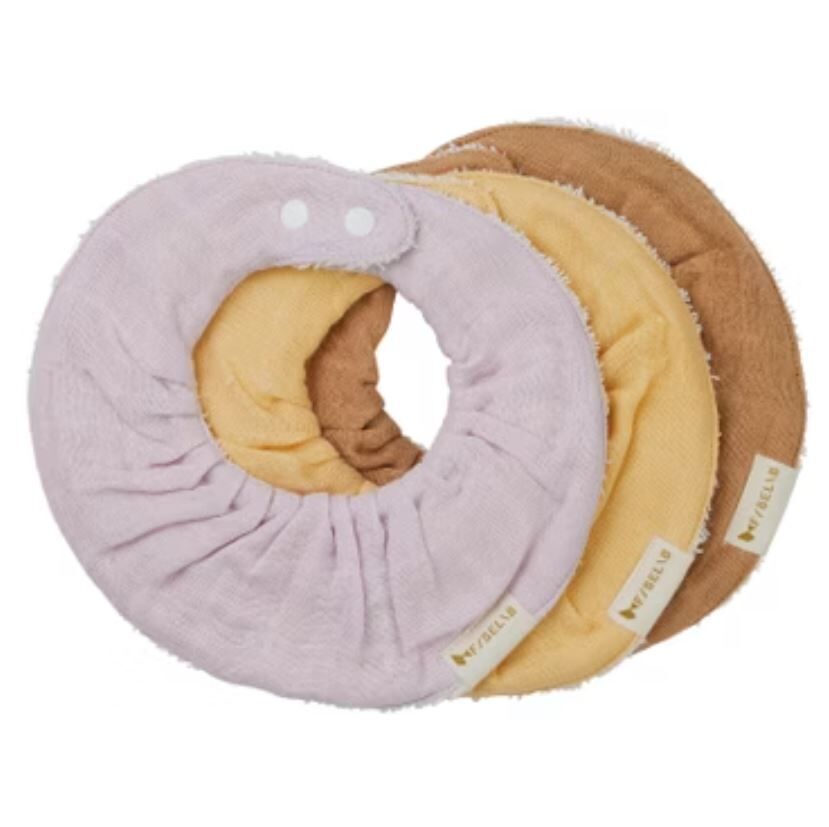 FABELAB 有機棉圓兜三入組 Ruffle bib -3 pack (淡紫/淺黃/棕)