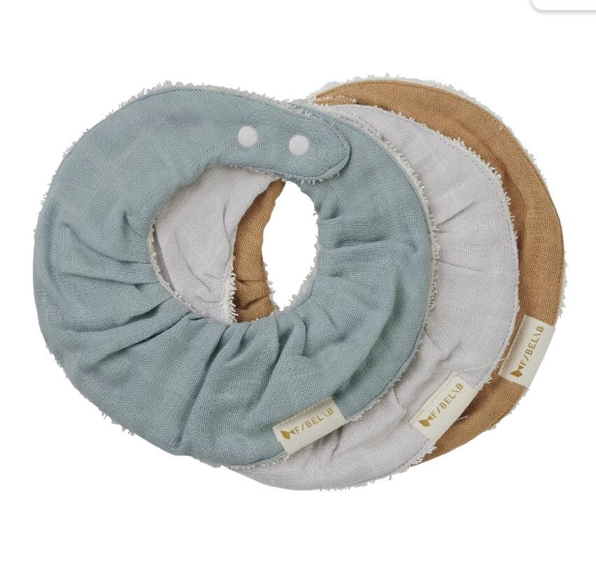 FABELAB 有機棉圓兜三入組 Ruffle bib -3 pack (藍/灰/棕)