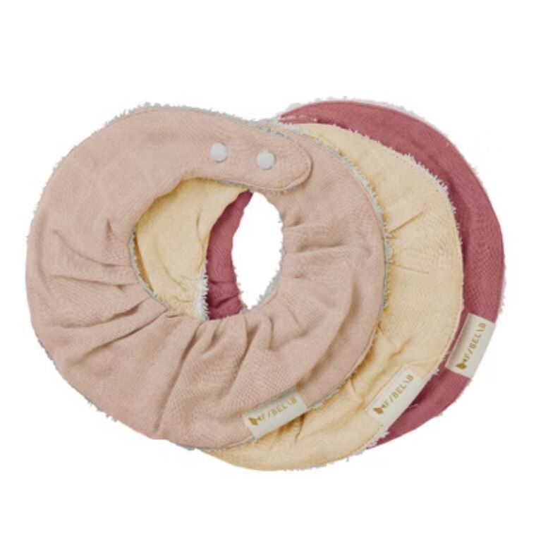 FABELAB 有機棉圓兜三入組 Ruffle bib -3 pack (莓紅/淺粉/膚)