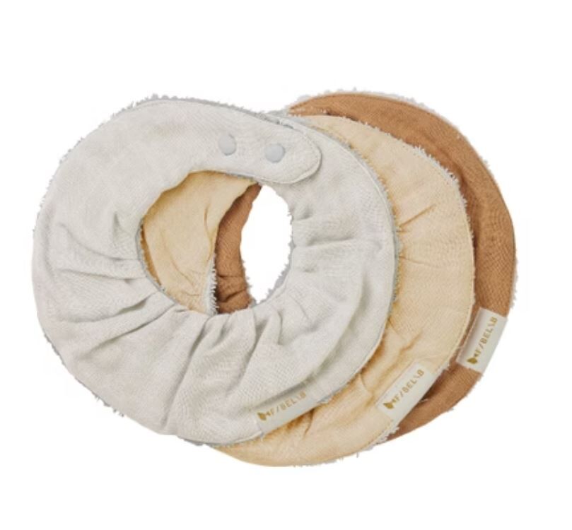FABELAB 有機棉圓兜三入組 Ruffle bib -3 pack (米/膚/棕)