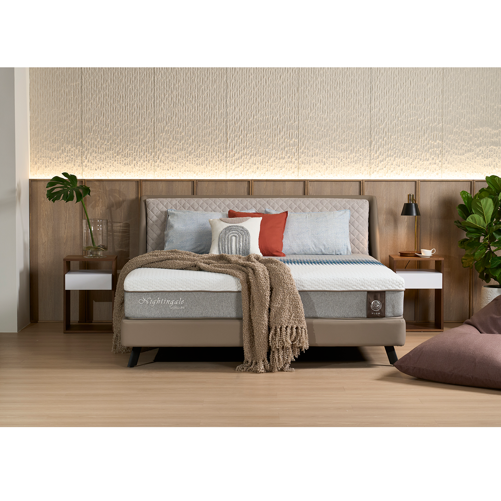 Slant 耐磨科技皮床組-灰藕色+灰米色布〔BB249〕