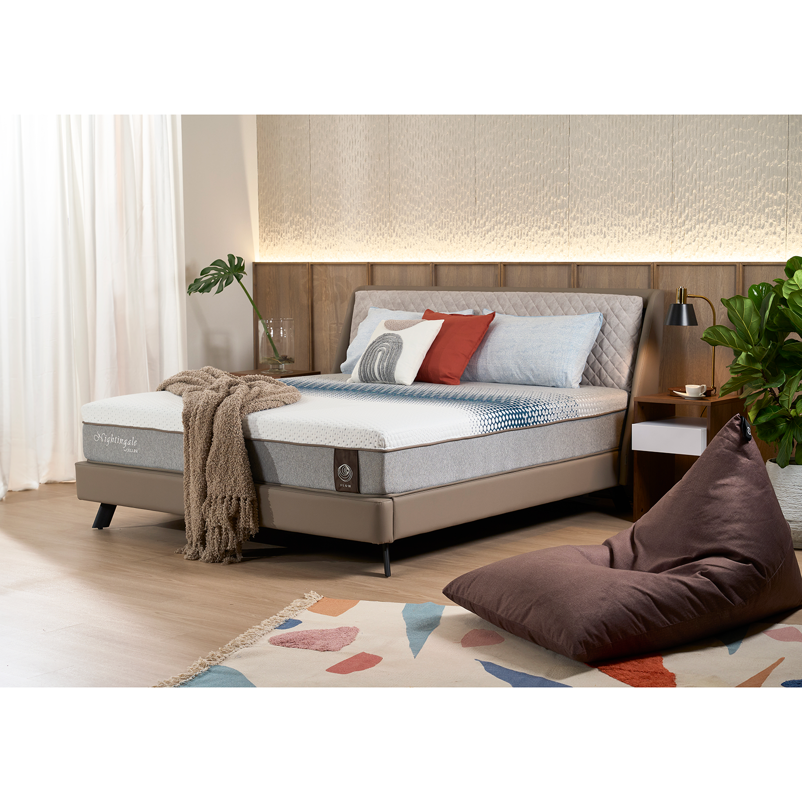 Slant 耐磨科技皮床組-灰藕色+灰米色布〔BB249〕