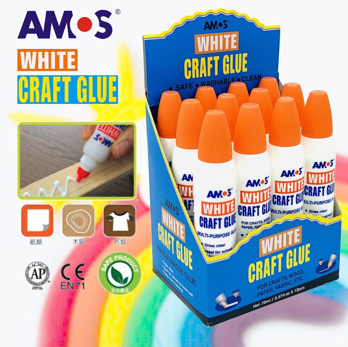 AMOS - 韓國 AMOS 2合1 雙頭大白膠漿 70毫升 #WCG70, 12支