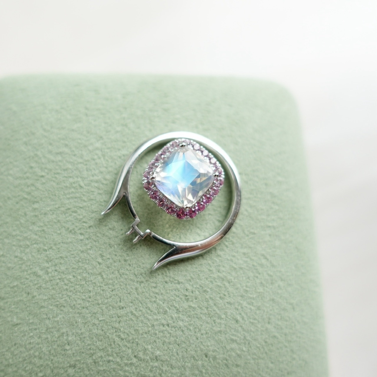 18K金彩虹月光石粉紅藍寶石戒指/吊墜 - 兩用款 (帶寶石證書)