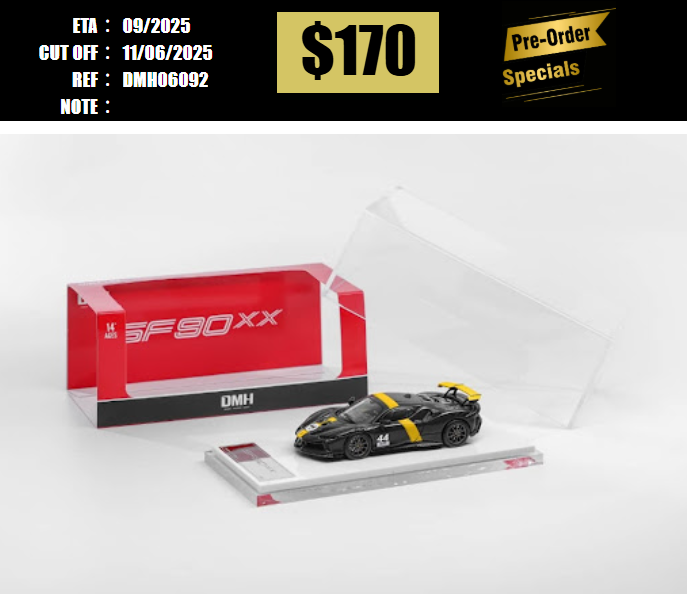 PO-$170 * DMH * 1:64 FERRARI SF90 XX STRADALE LE MANS BLACK #44 [OD09/06]
