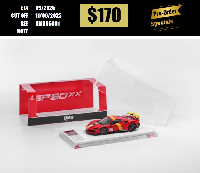 PO-$170 * DMH * 1:64 FERRARI SF90 XX STRADALE LE MANS RED #51 [OD09/06]