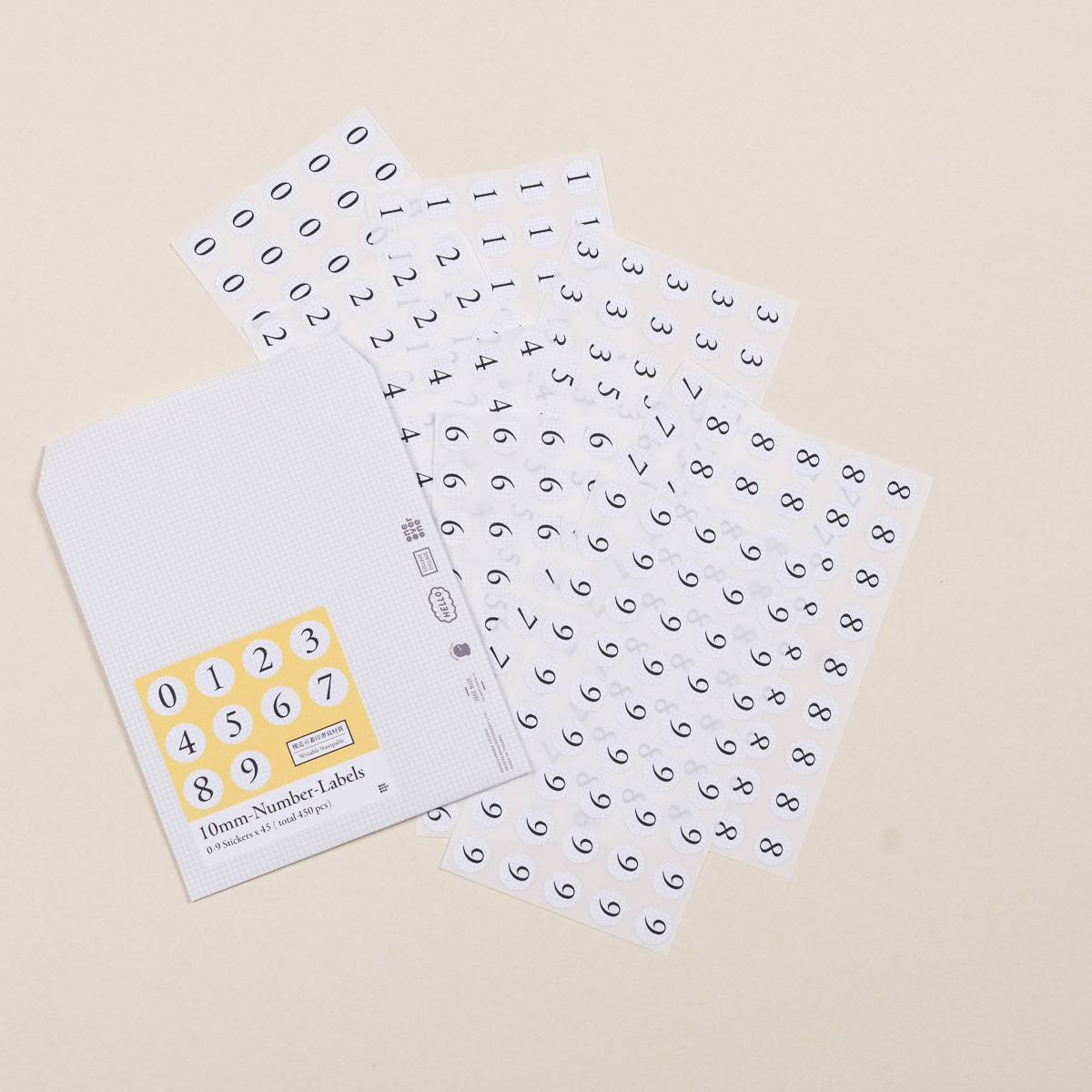 1CM 淺格線數字 模造標籤貼紙｜一分之一工作室 台灣