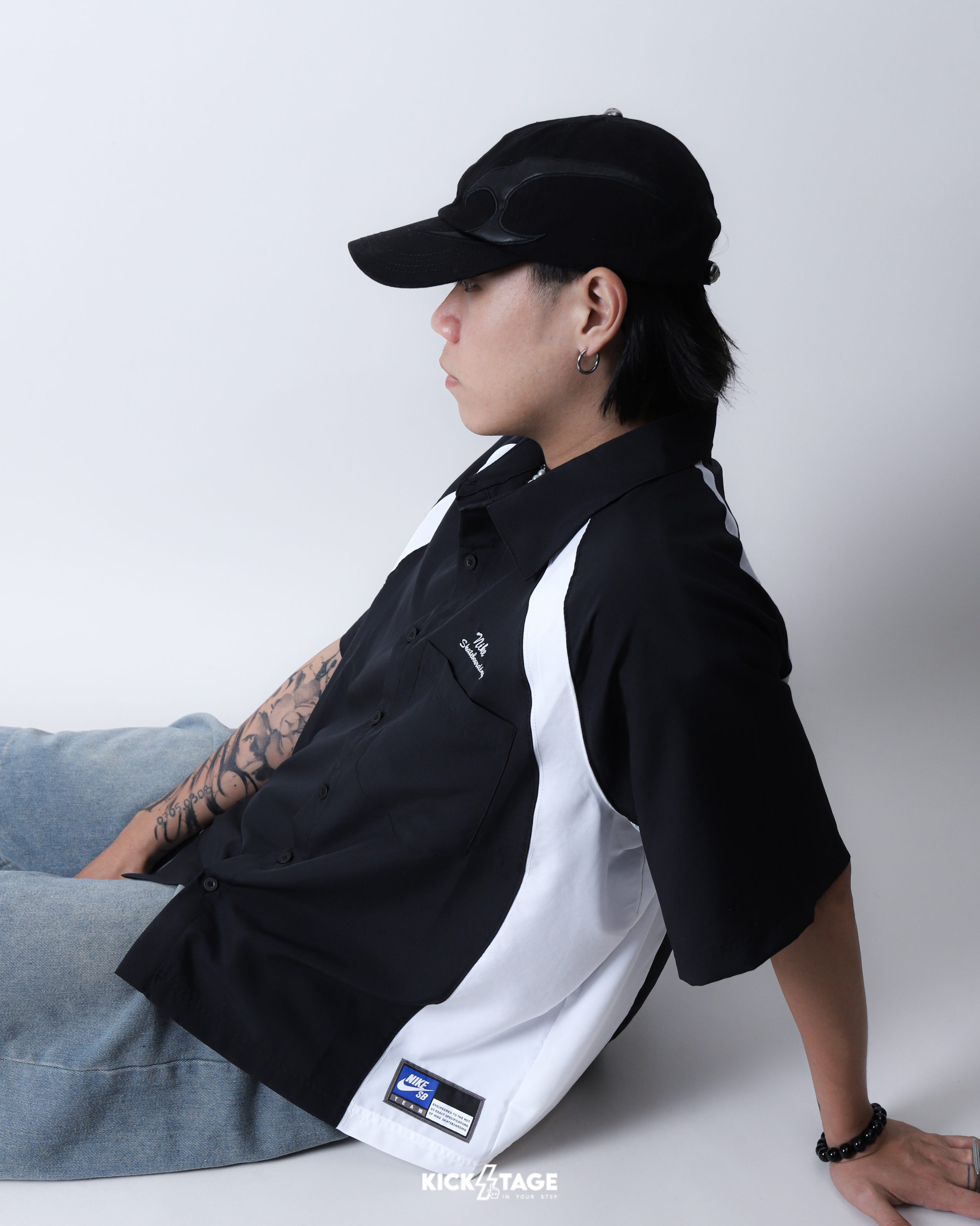 男款 NIKE SB DRY 黑 熊貓配色 刺繡 小寫字母 口袋 寬鬆 復古 襯衫 休閒 短袖【HJ2959-010】