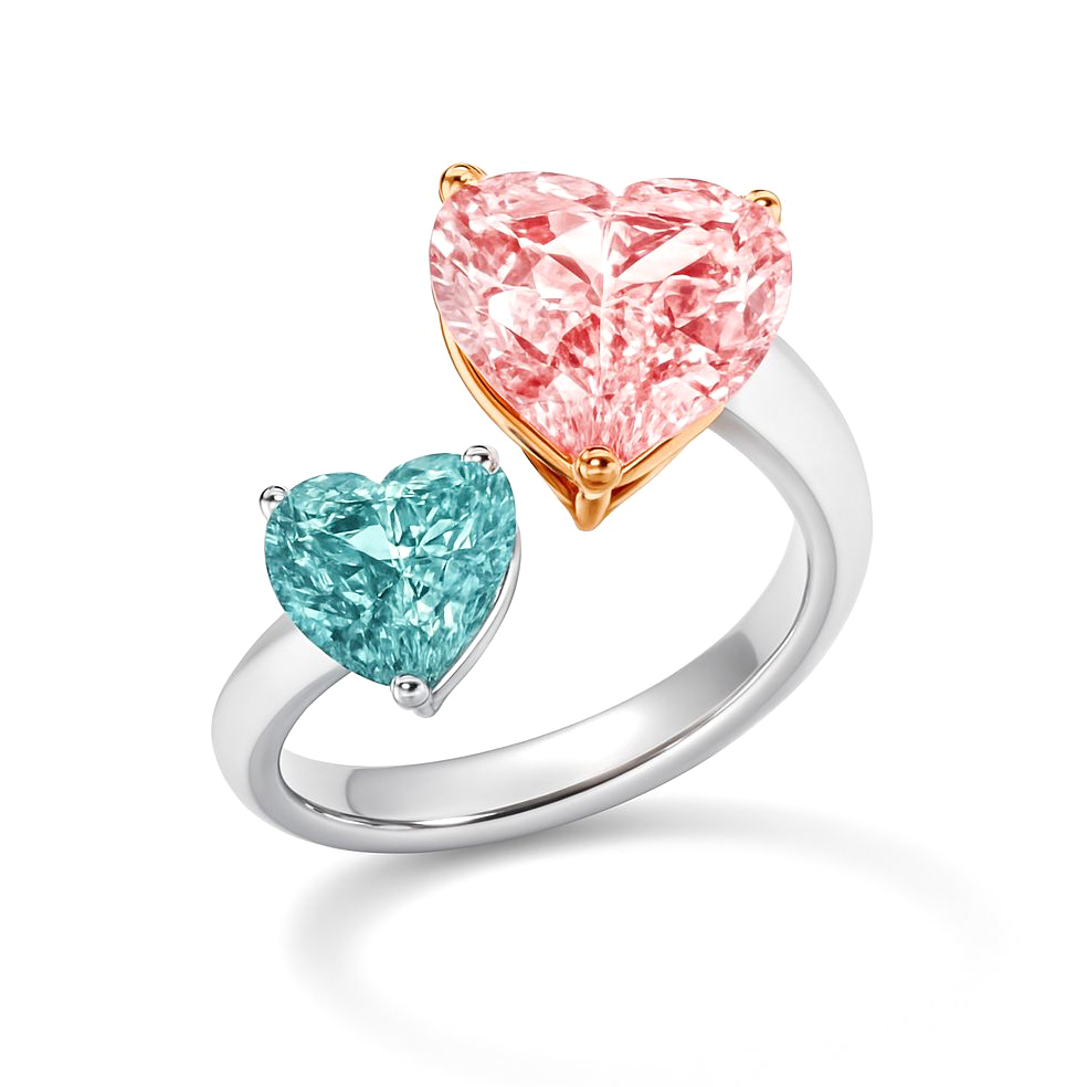 18K白金及玫瑰金oi et Moi 你和我 實驗室培育粉鑽及藍鑽戒指