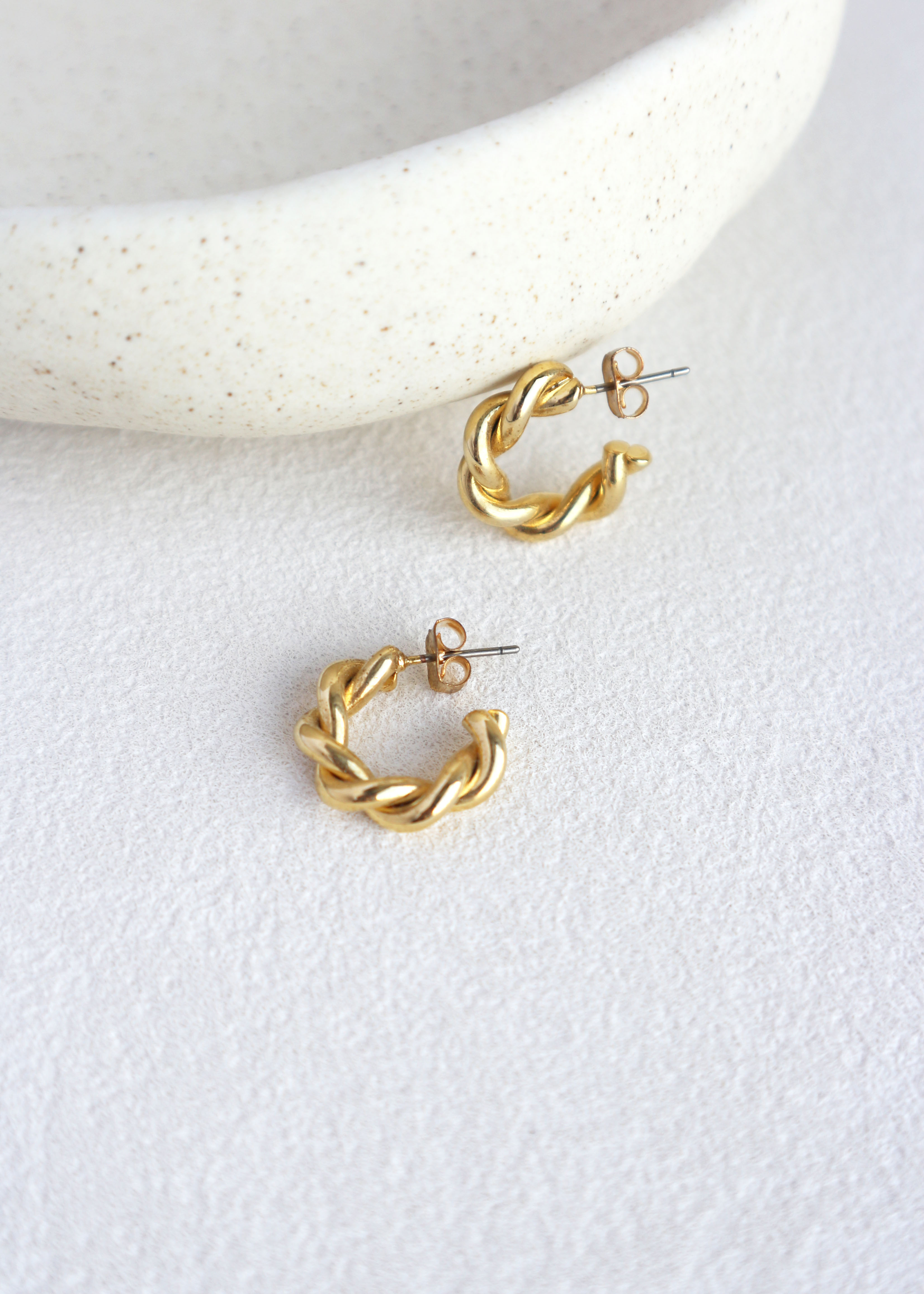 編織麻花捲耳圈-金