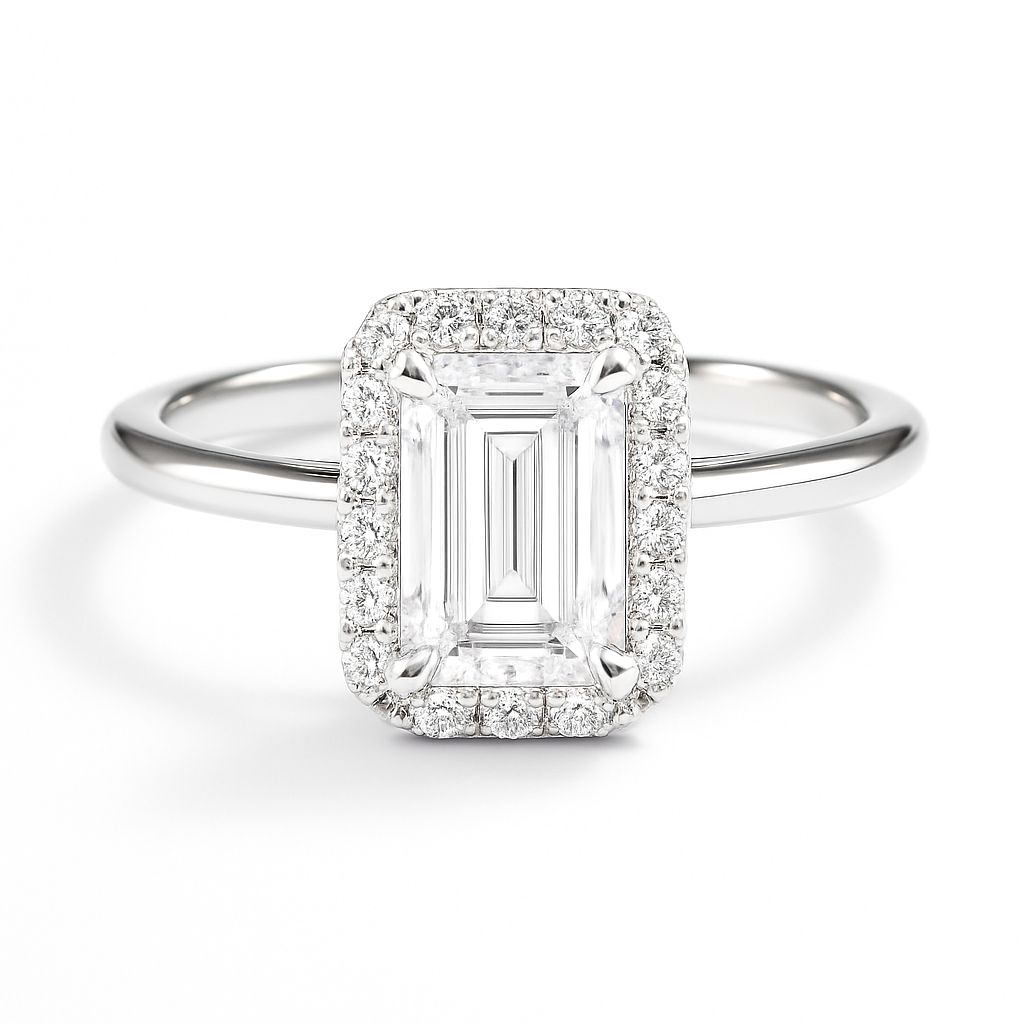 PT950鉑金 1卡實驗室培育祖母綠形鑽石戒指