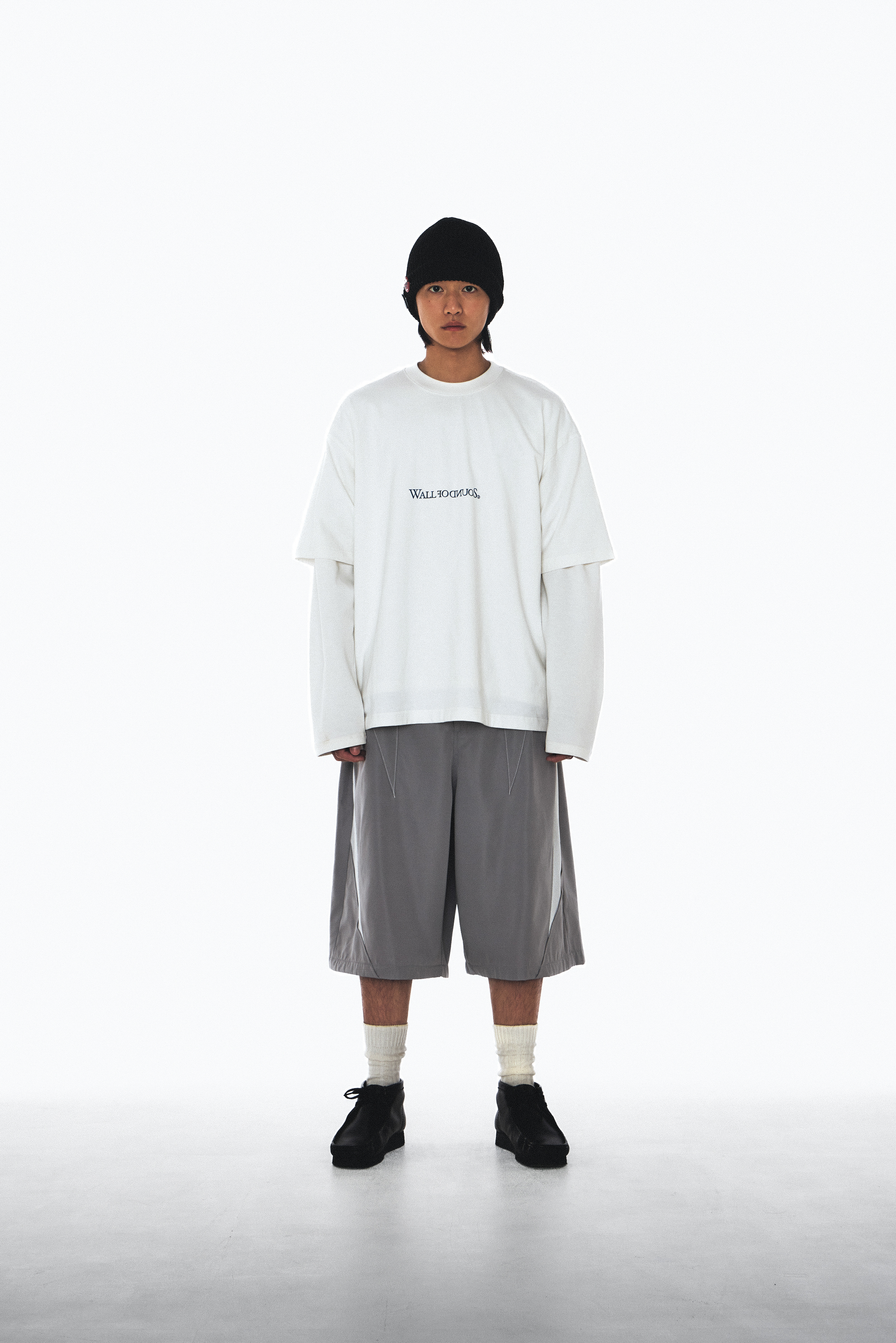 Wall of Sound - 3:20/“TEENAGER” Tooth-Splicing Baggy Shorts - L.Gray